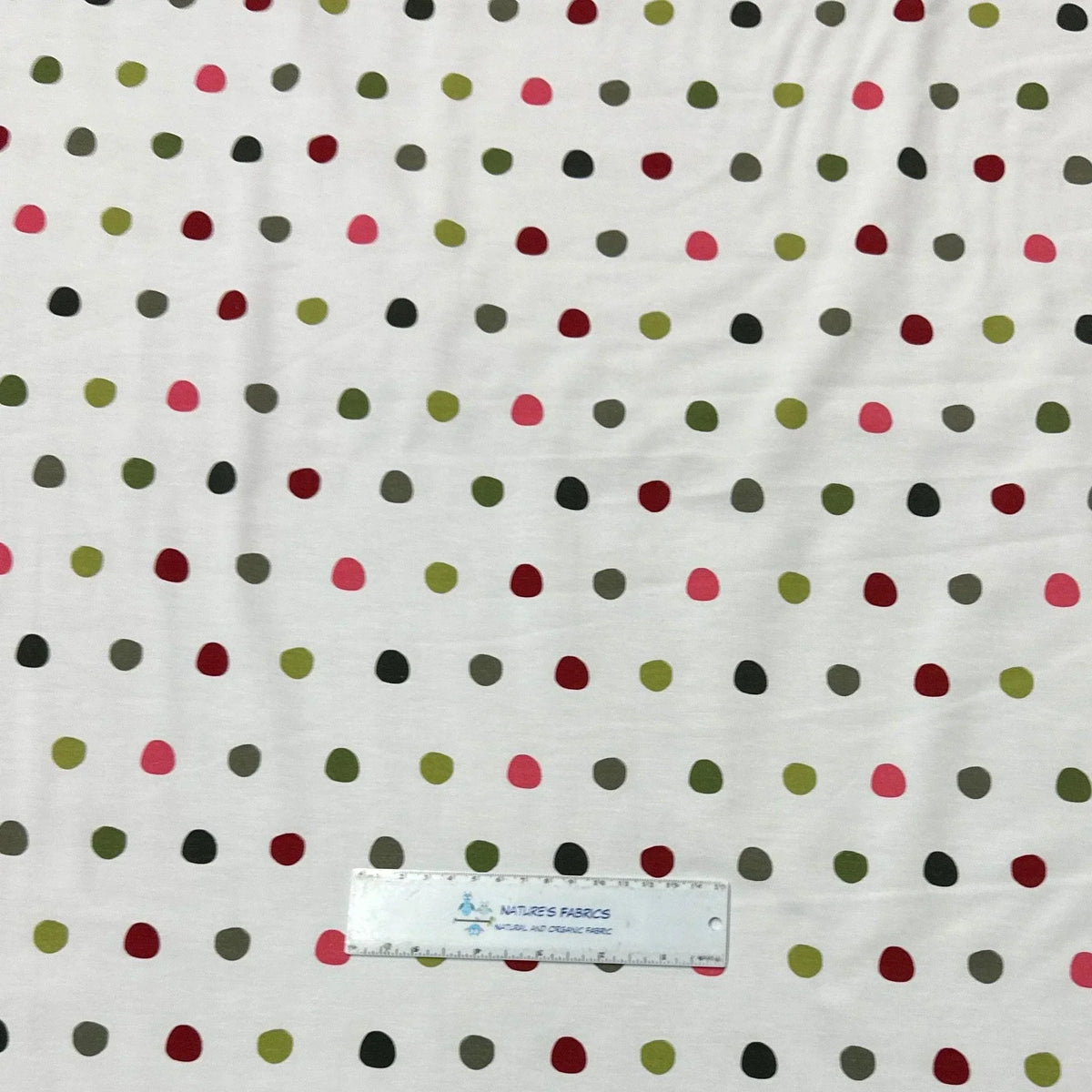 Colorful Dots on White Bamboo/Spandex Jersey Fabric - Nature's Fabrics
