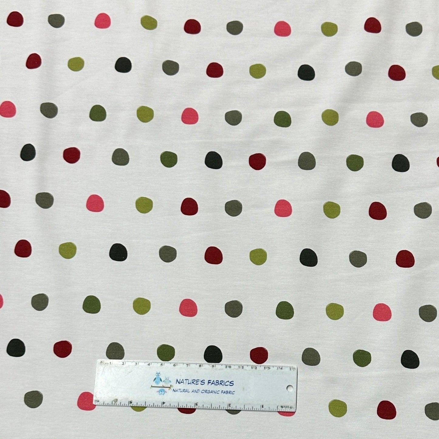 Colorful Dots on White Bamboo/Spandex Jersey Fabric - Nature's Fabrics