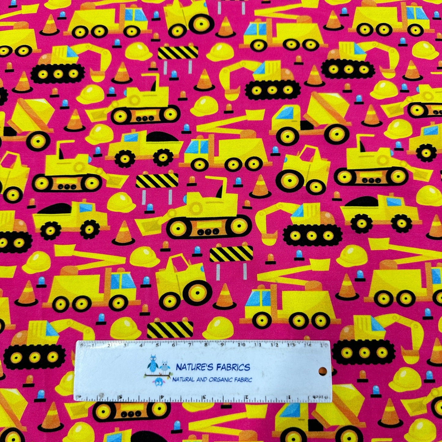 Construction on Bright Pink Cotton/Spandex Jersey - Nature's Fabrics