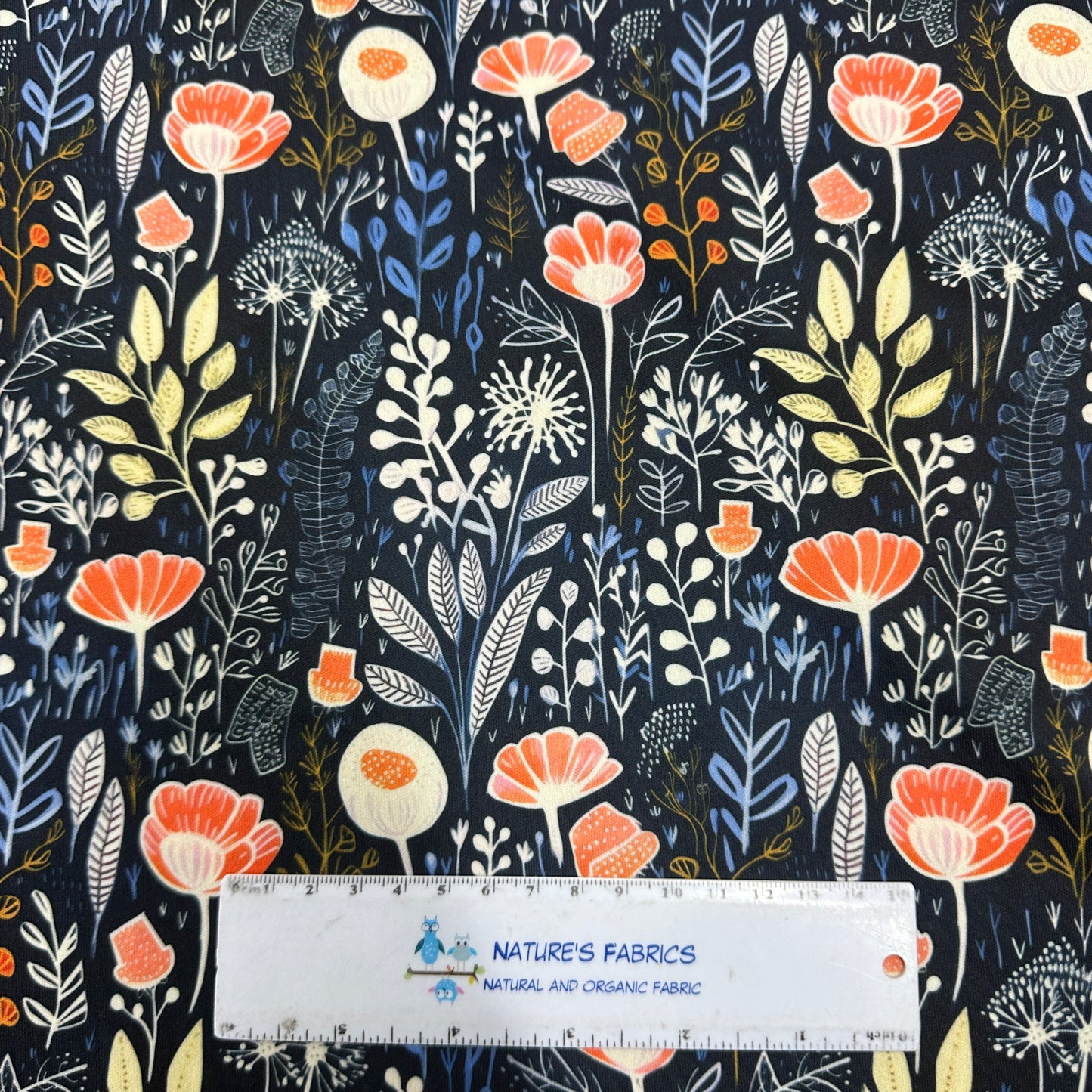 Coral and Navy Floral 1 mil PUL Fabric - Made in the USA - Nature's Fabrics