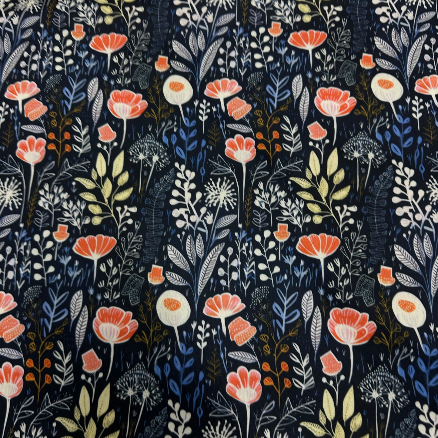 Coral and Navy Floral 1 mil PUL Fabric - Made in the USA - Nature's Fabrics