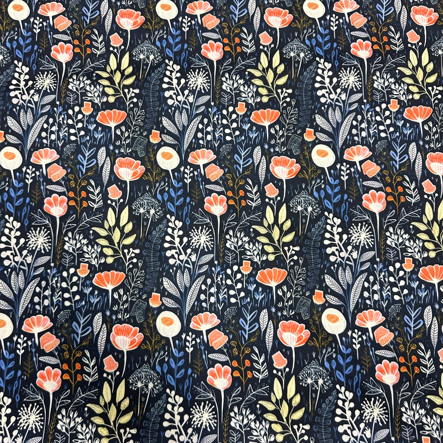 Coral and Navy Floral 1 mil PUL Fabric - Made in the USA - Nature's Fabrics