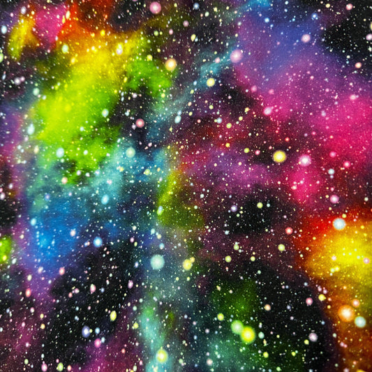 Colorful galactic nebula print fabric by Nature's Fabrics