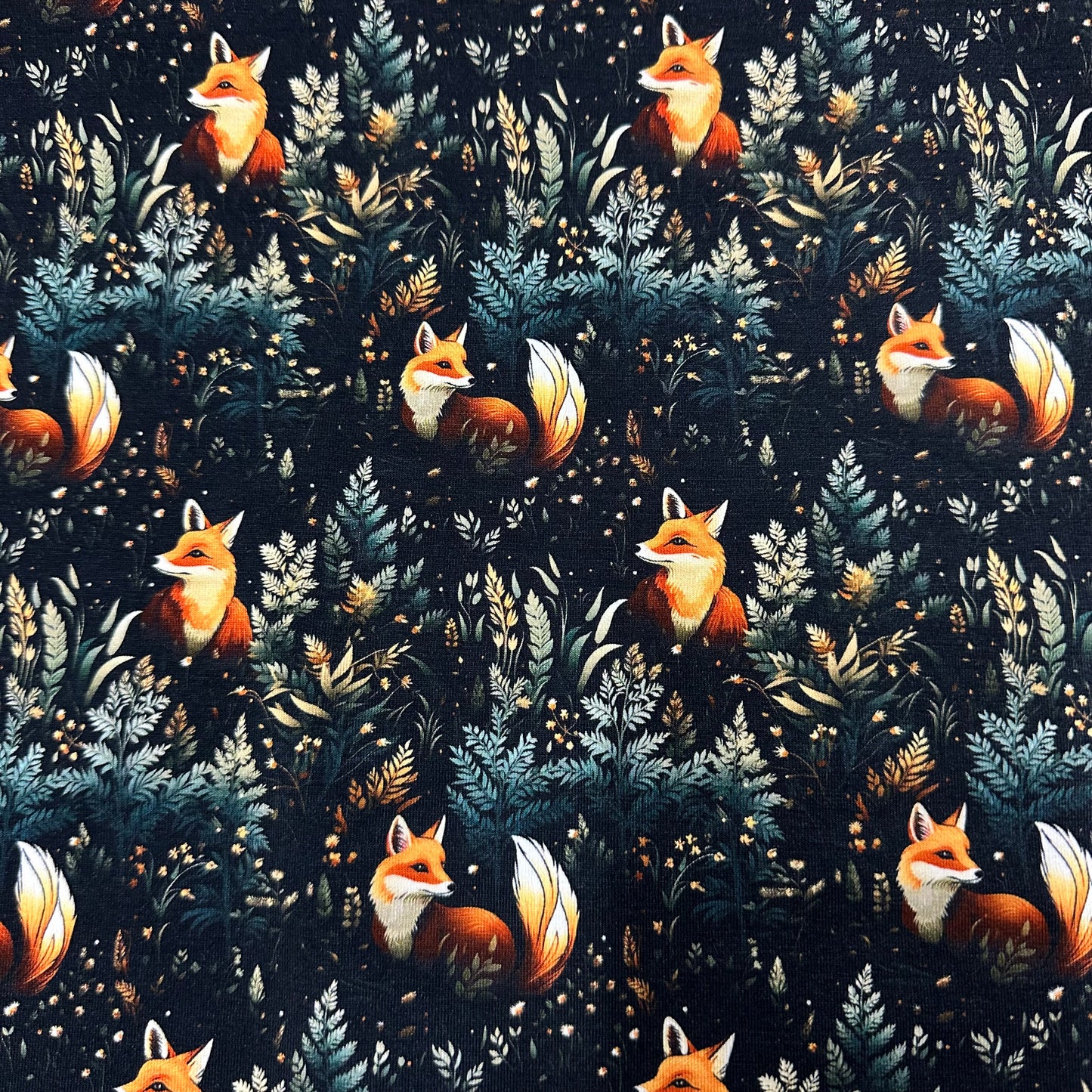 Cottage Foxes on Bamboo/Spandex Jersey Fabric - Nature's Fabrics