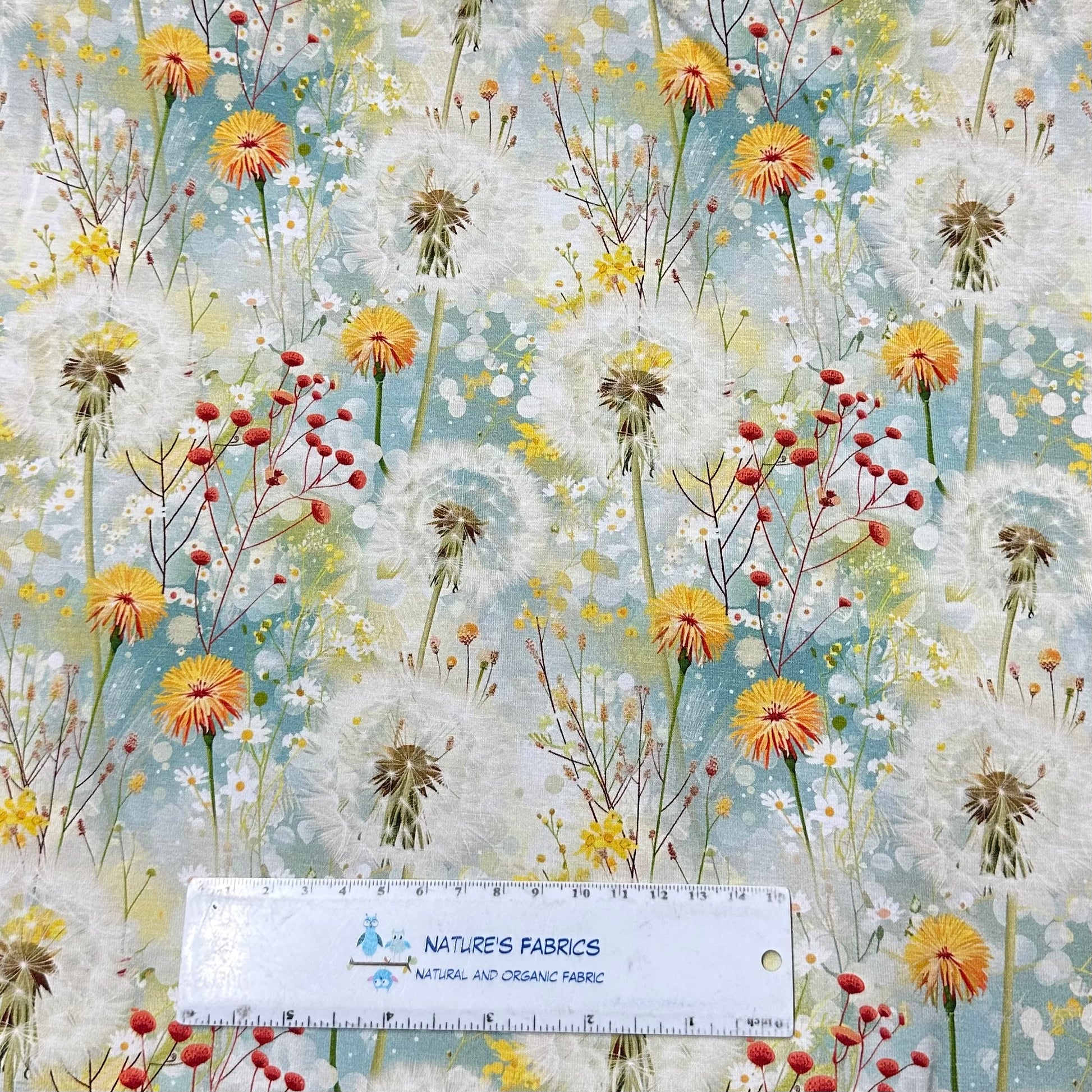 Dandelion Field on Bamboo/Spandex Jersey Fabric - Nature's Fabrics