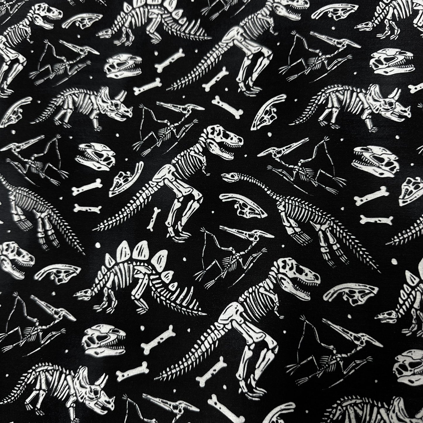 Dino Skeletons on Bamboo/Spandex Jersey Fabric - Nature's Fabrics
