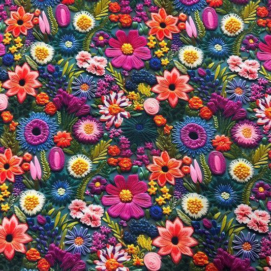 Embroidered Blossoms on Bamboo/Spandex Jersey Fabric - Nature's Fabrics