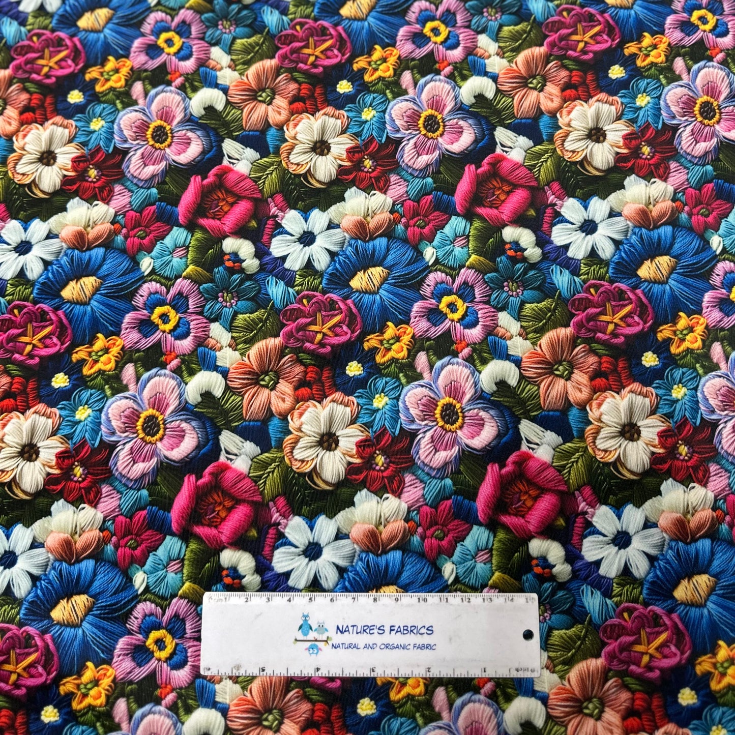 Embroidered Bright Flowers 1 mil PUL Fabric - Made in the USA - Nature's Fabrics