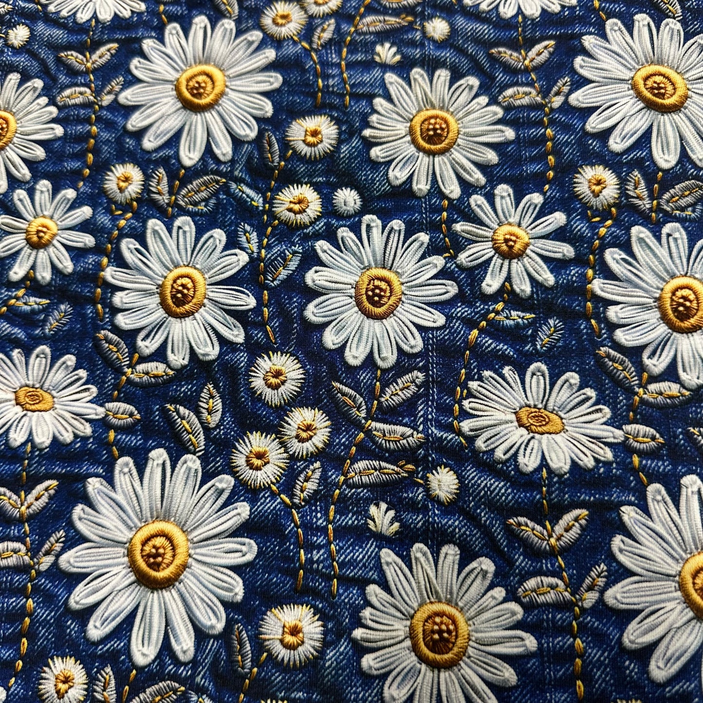Embroidered Daisy Jeans on Bamboo/Spandex Jersey Fabric - Nature's Fabrics