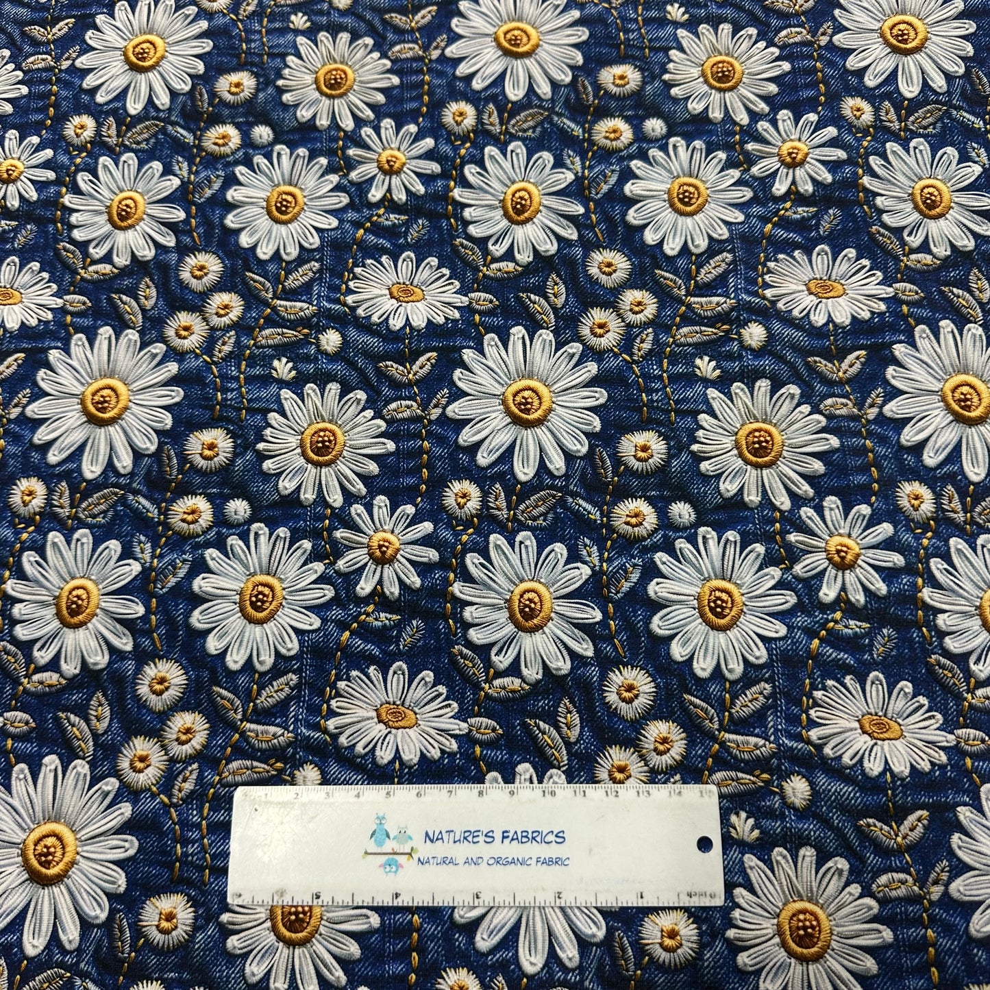 Embroidered Daisy Jeans on Bamboo/Spandex Jersey Fabric - Nature's Fabrics