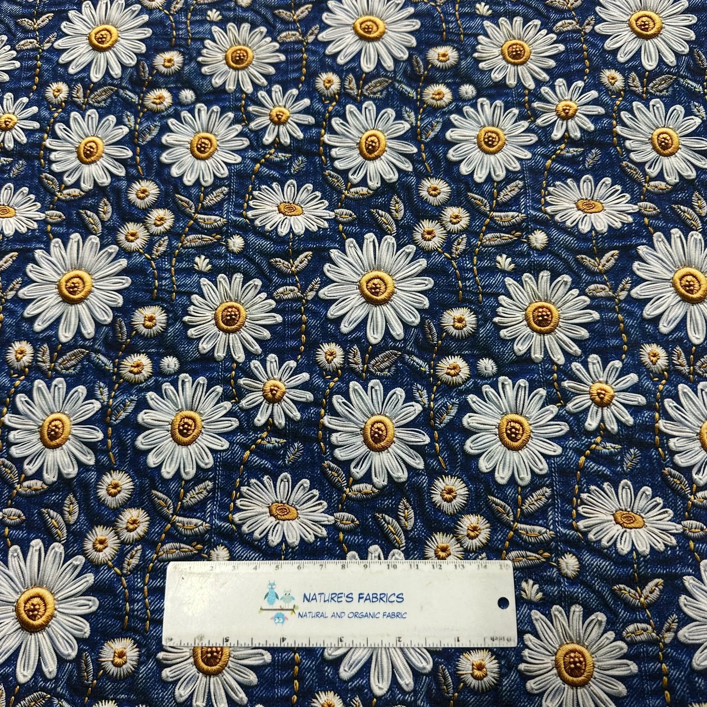 Embroidered Daisy Jeans on Bamboo/Spandex Jersey Fabric - Nature's Fabrics