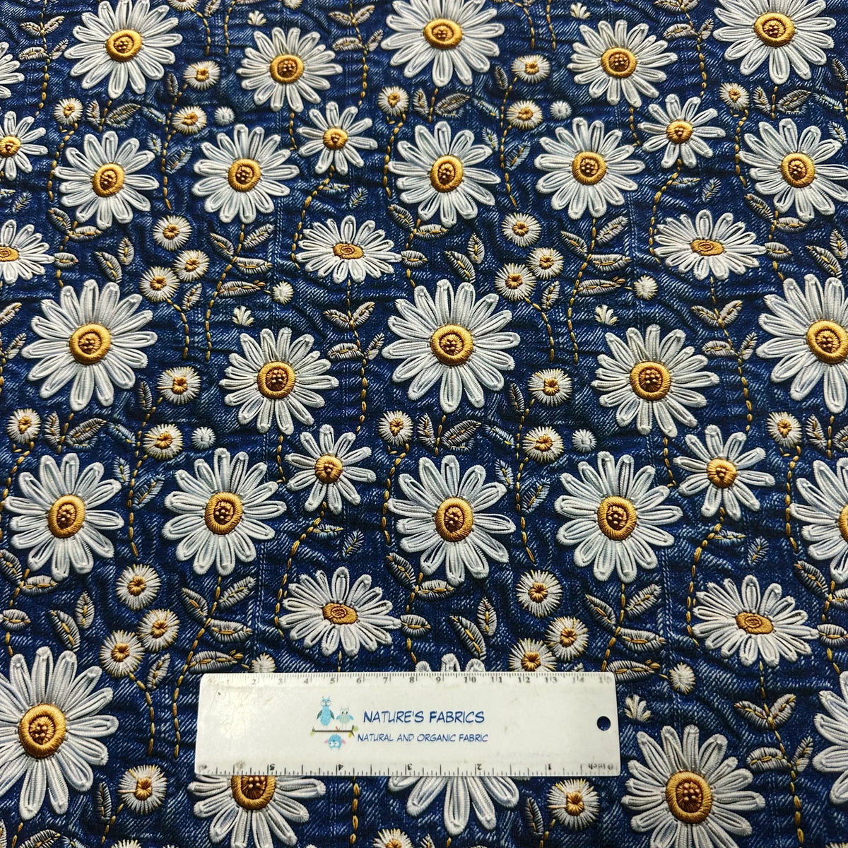Embroidered Daisy Jeans on Bamboo/Spandex Jersey Fabric - Nature's Fabrics