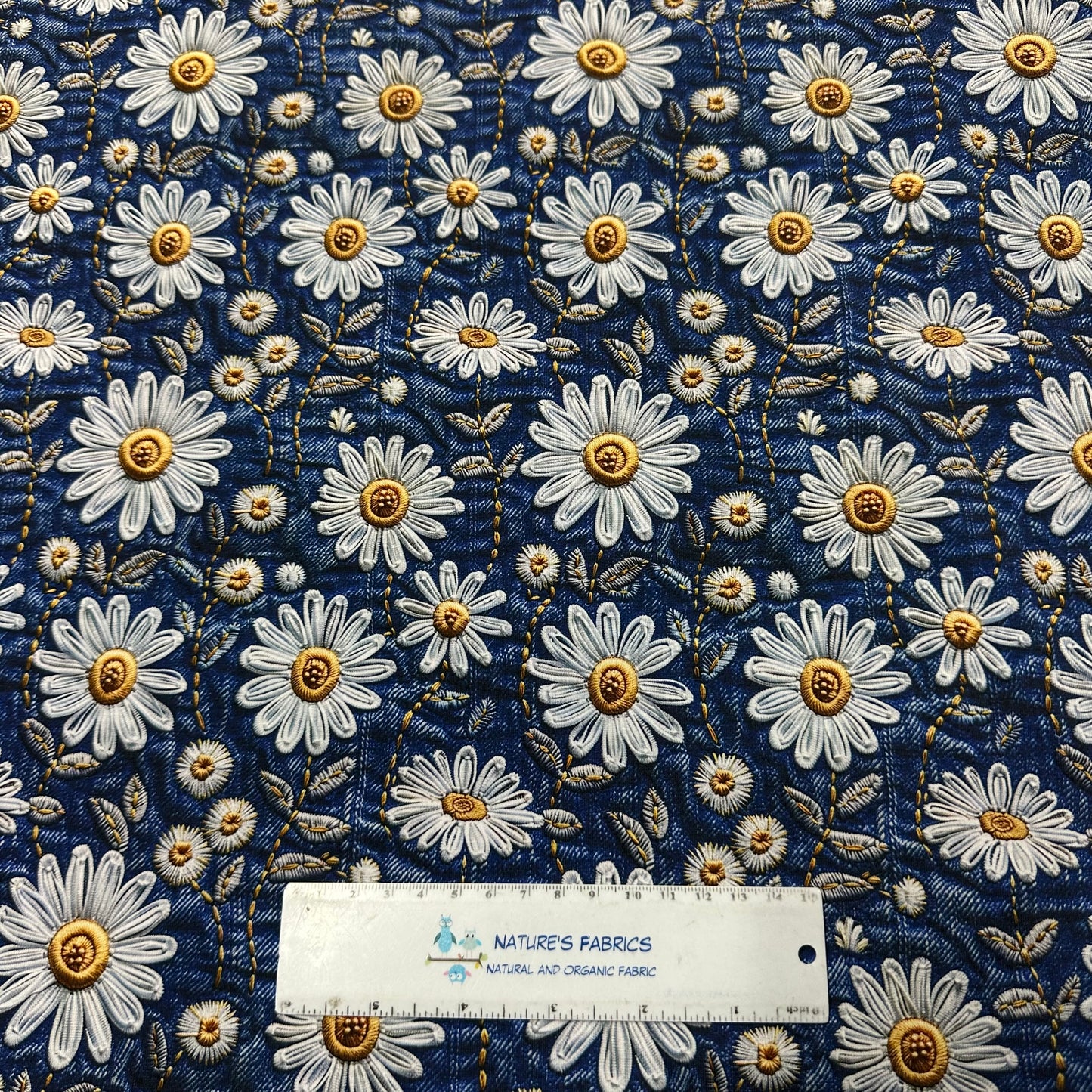 Embroidered Daisy Jeans on Bamboo/Spandex Jersey Fabric - Nature's Fabrics