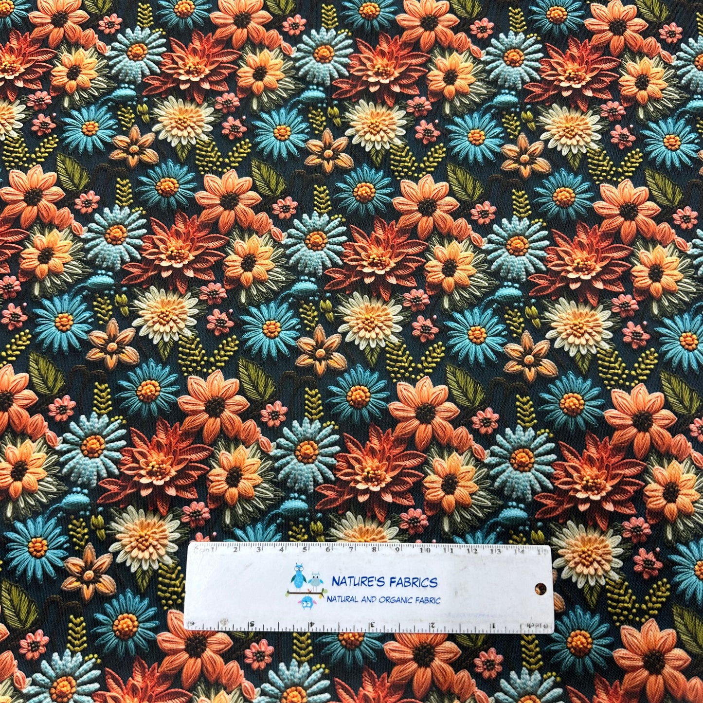Embroidered Fall Floral 1 mil PUL Fabric - Made in the USA - Nature's Fabrics