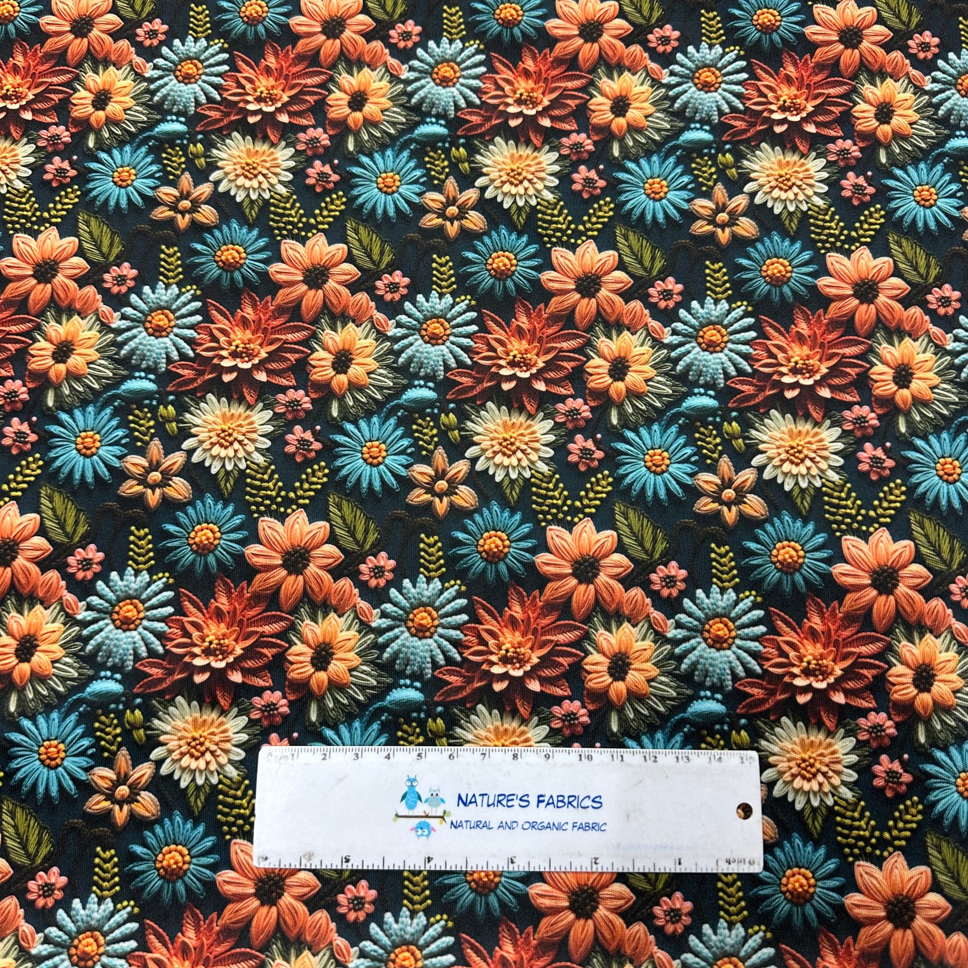Embroidered Fall Floral 1 mil PUL Fabric - Made in the USA - Nature's Fabrics