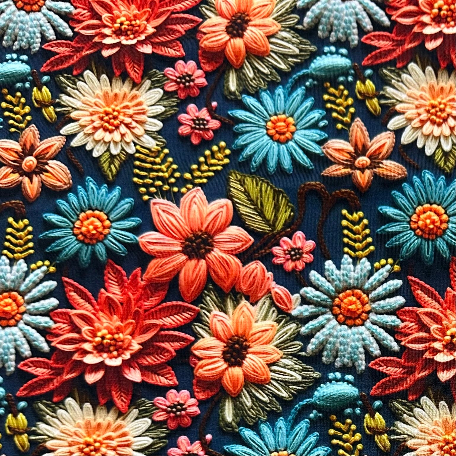 Embroidered Fall Floral on Bamboo/Spandex Jersey Fabric - Nature's Fabrics