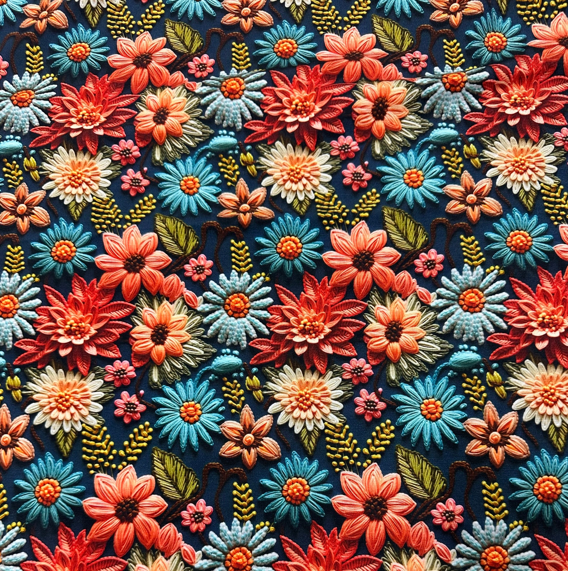 Embroidered Fall Floral on Bamboo/Spandex Jersey Fabric - Nature's Fabrics