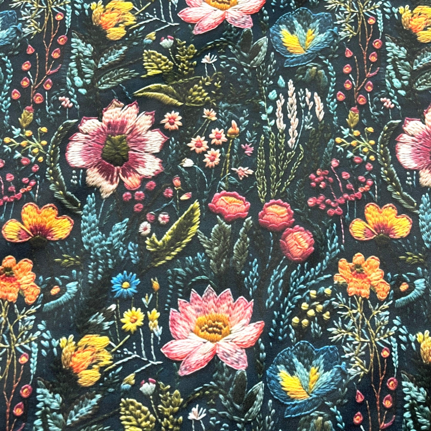 Embroidered Flower Garden 1 mil PUL Fabric - Made in the USA - Nature's Fabrics