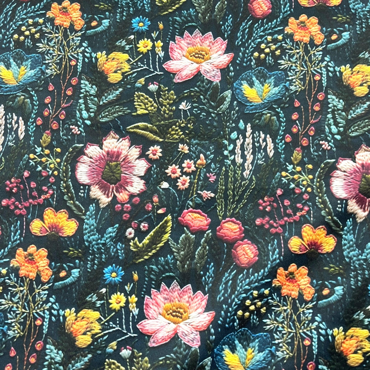 Embroidered Flower Garden 1 mil PUL Fabric - Made in the USA - Nature's Fabrics