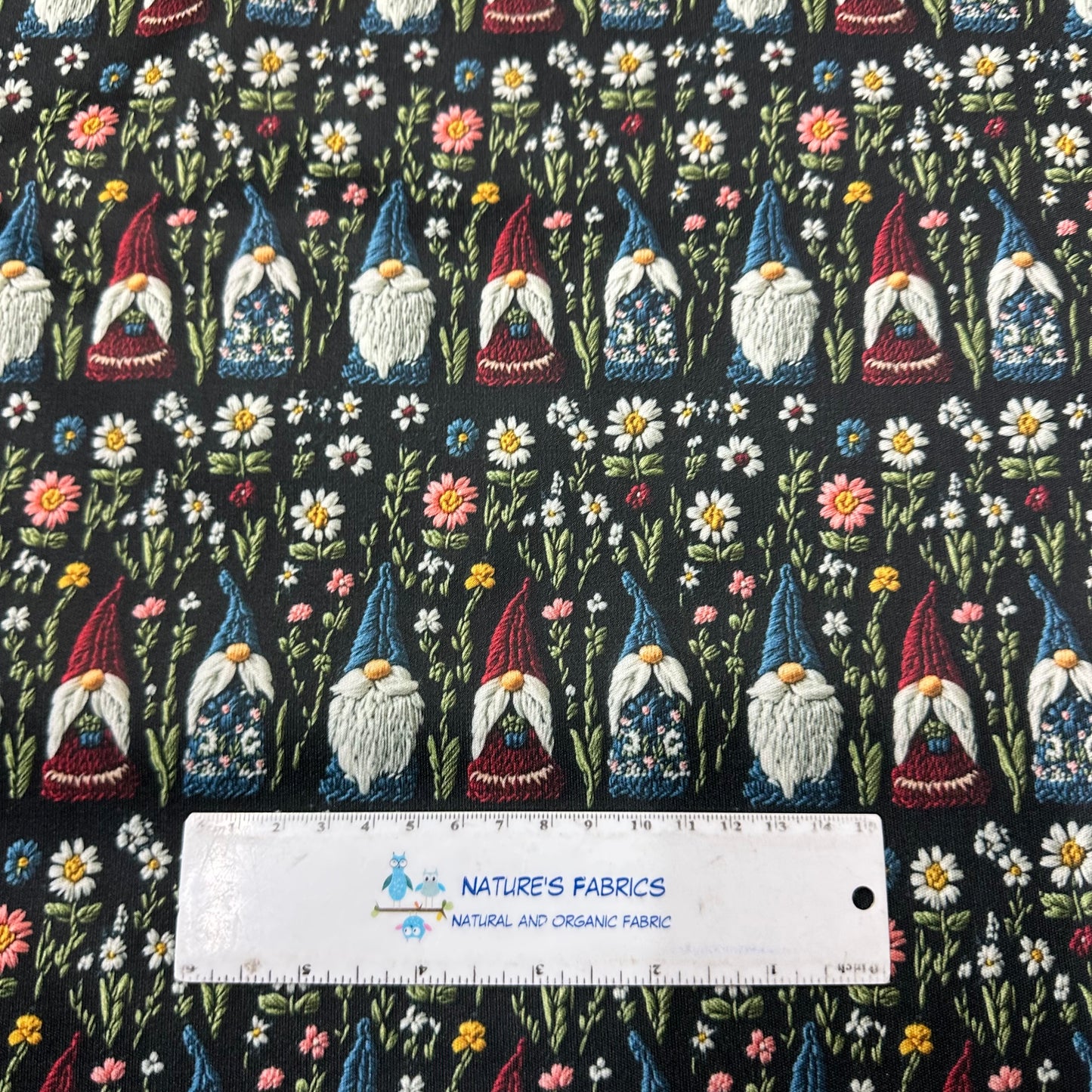 Embroidered Gnomes 1 mil PUL Fabric - Made in the USA - Nature's Fabrics
