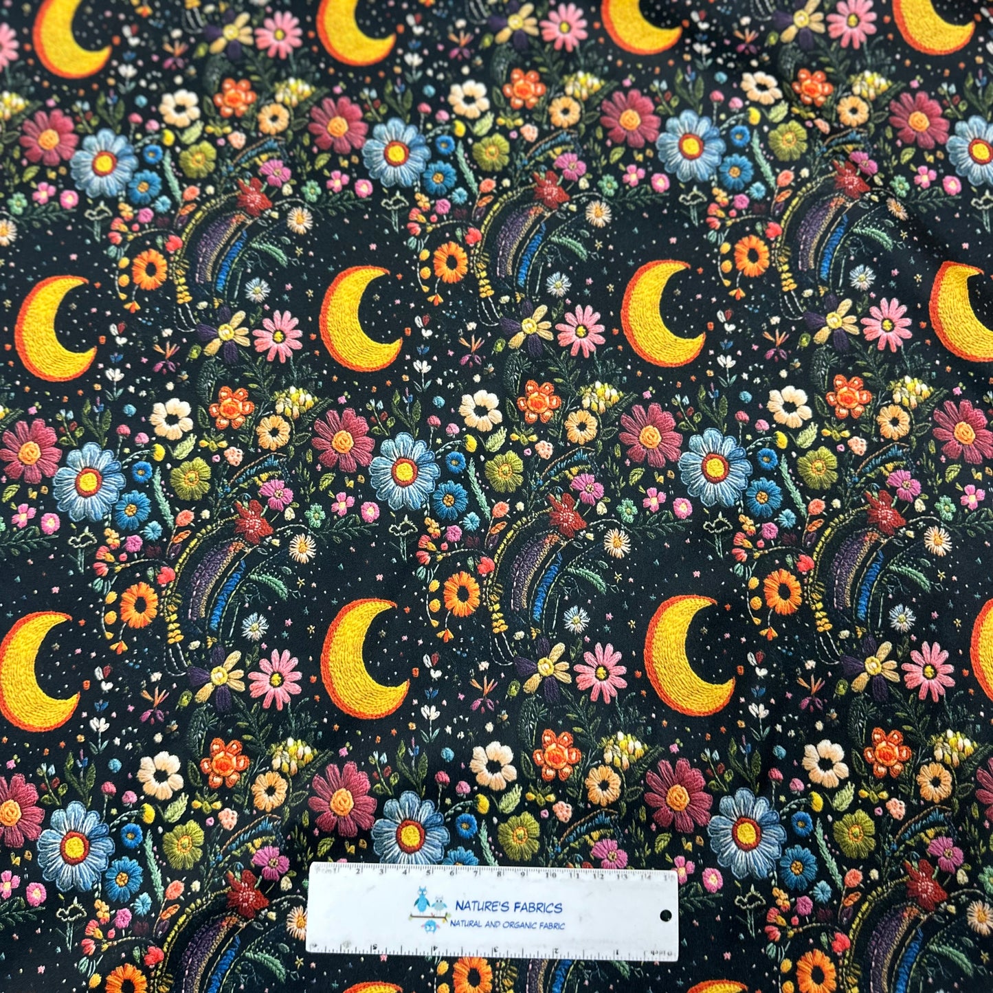 Embroidered Moon Floral 1 mil PUL Fabric - Made in the USA - Nature's Fabrics