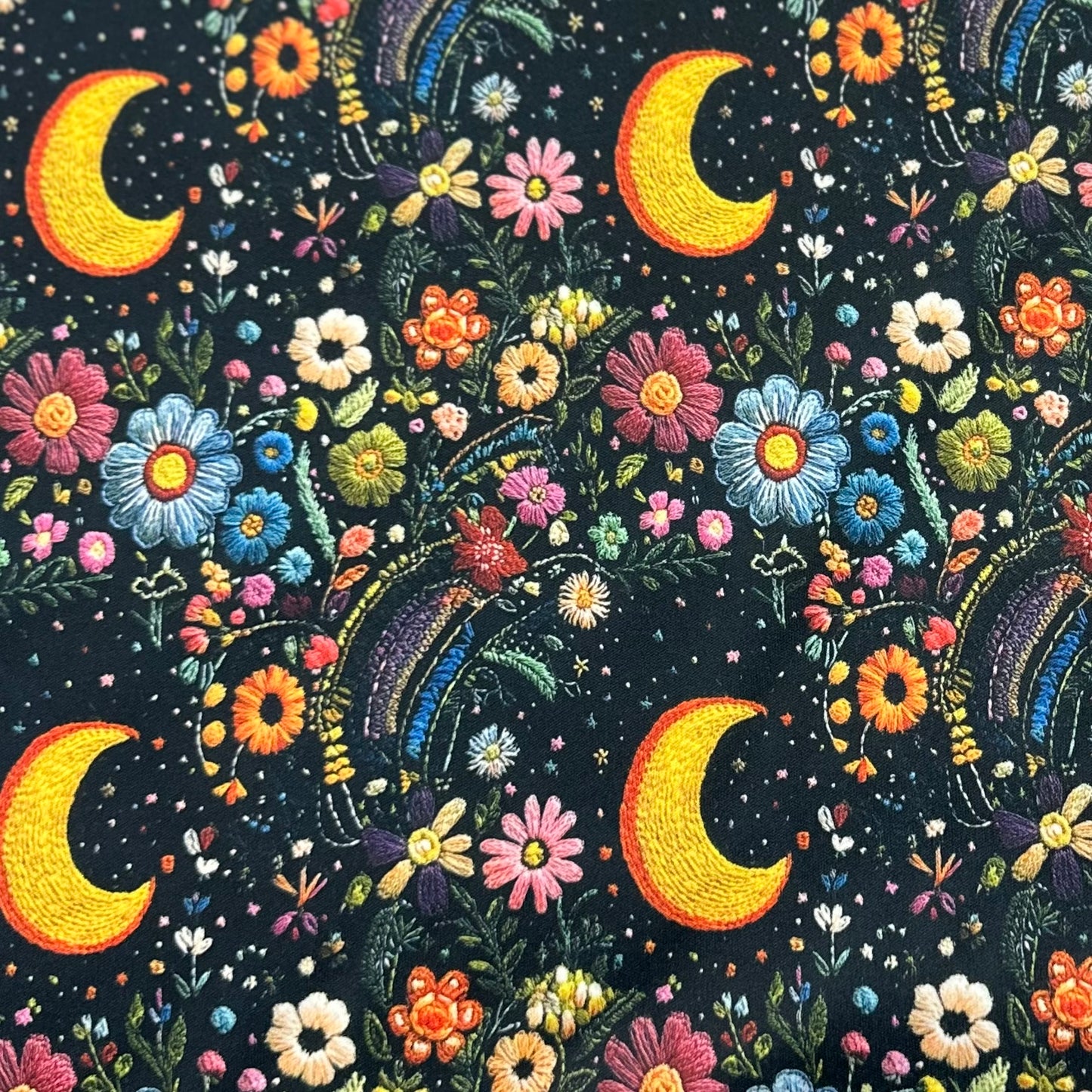 Embroidered Moon Floral 1 mil PUL Fabric - Made in the USA - Nature's Fabrics