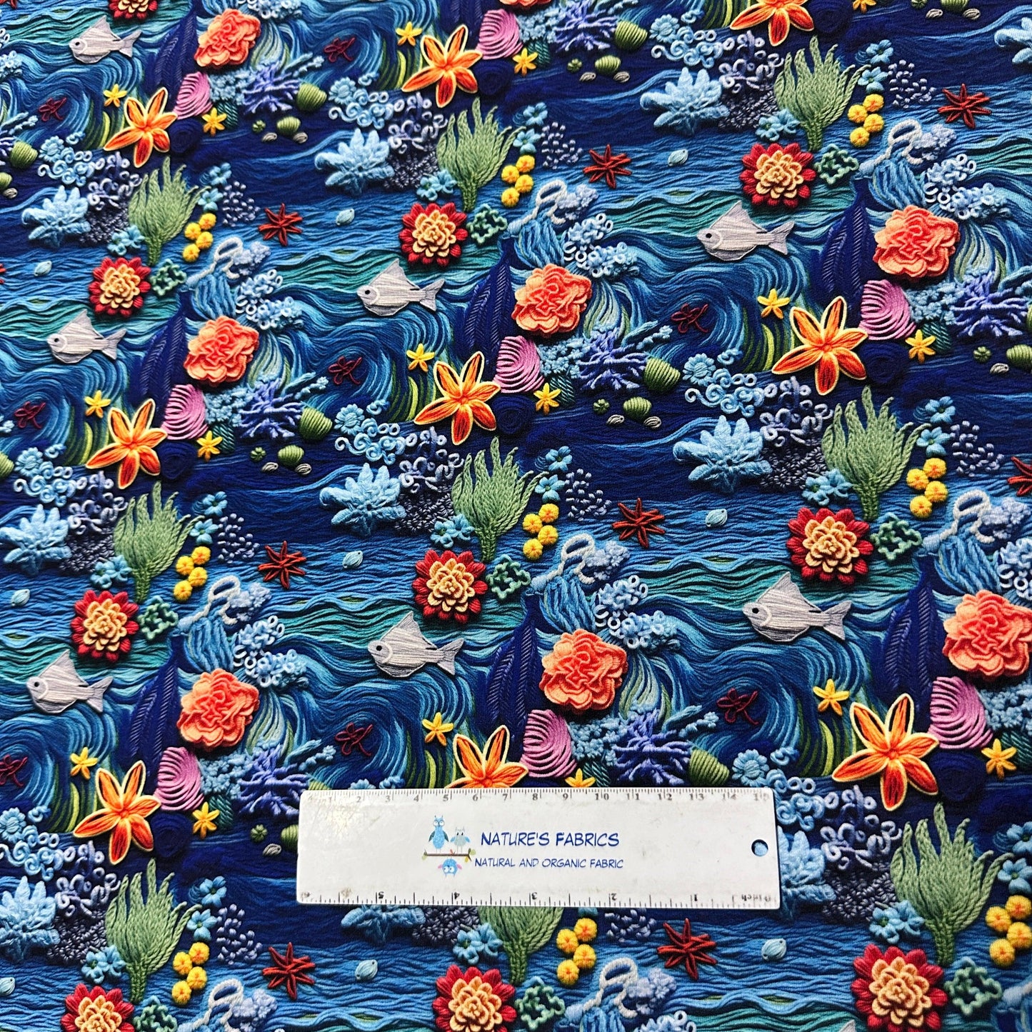 Embroidered Sea Life on Bamboo/Spandex Jersey Fabric - Nature's Fabrics