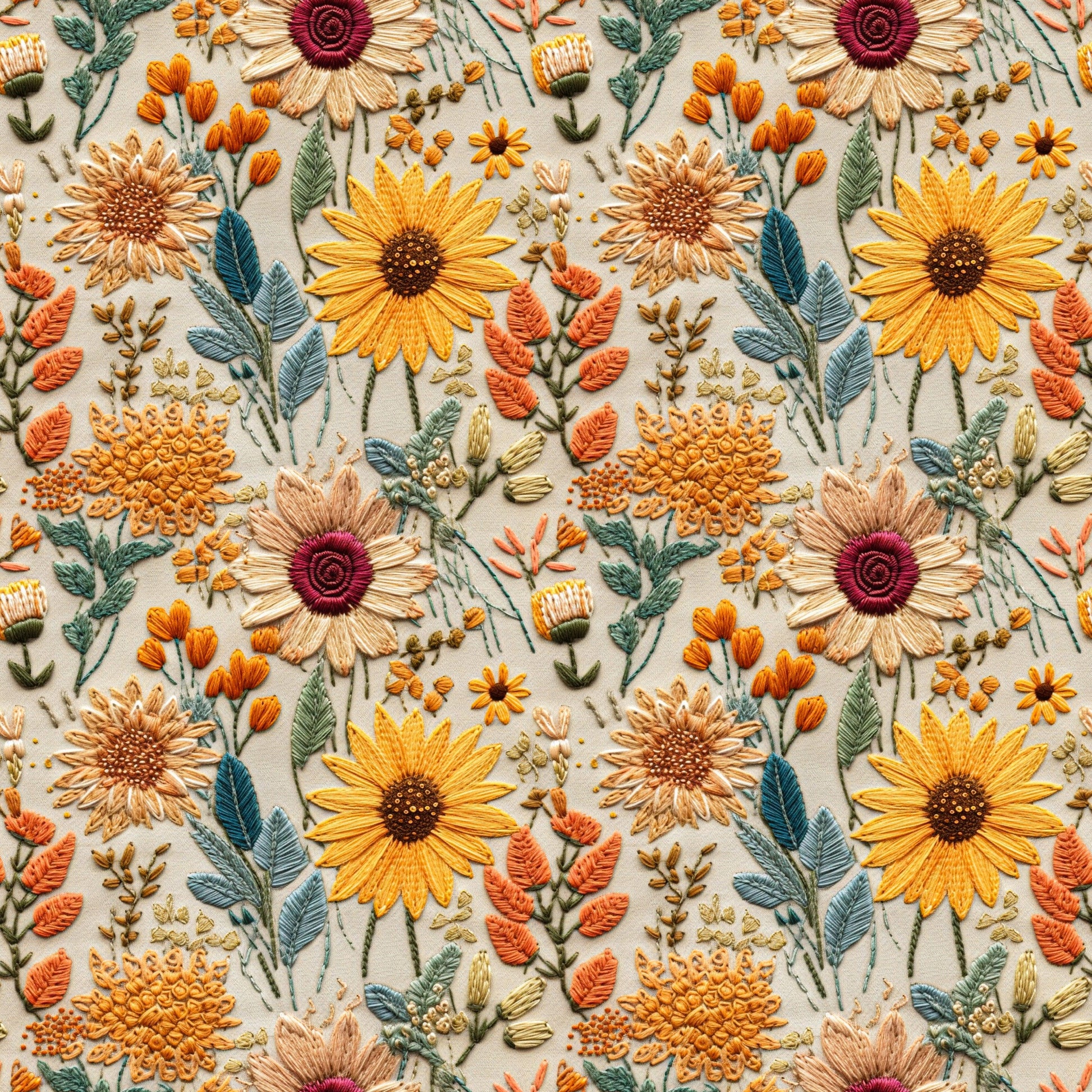 Embroidered Sunflowers 1 mil PUL Fabric- Made in the USA - Nature's Fabrics