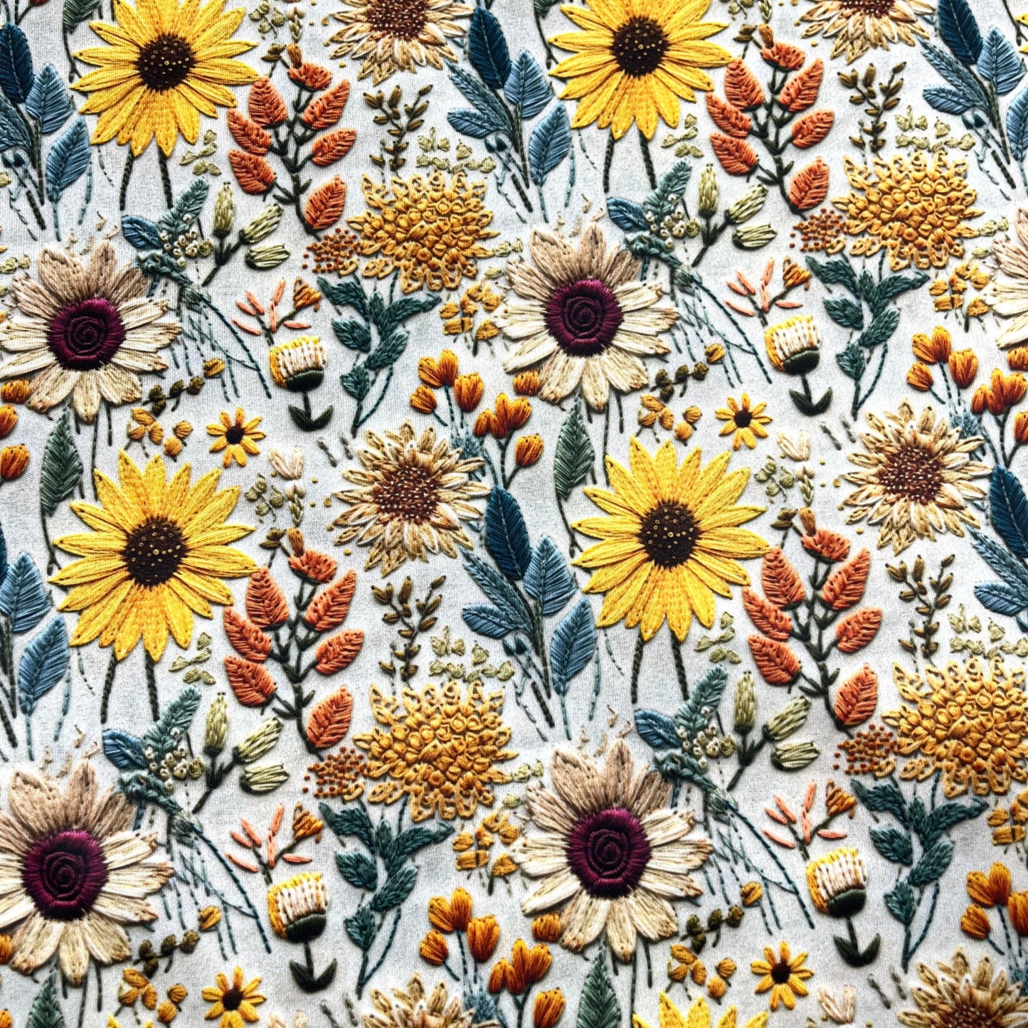 Embroidered Sunflowers 1 mil PUL Fabric- Made in the USA - Nature's Fabrics