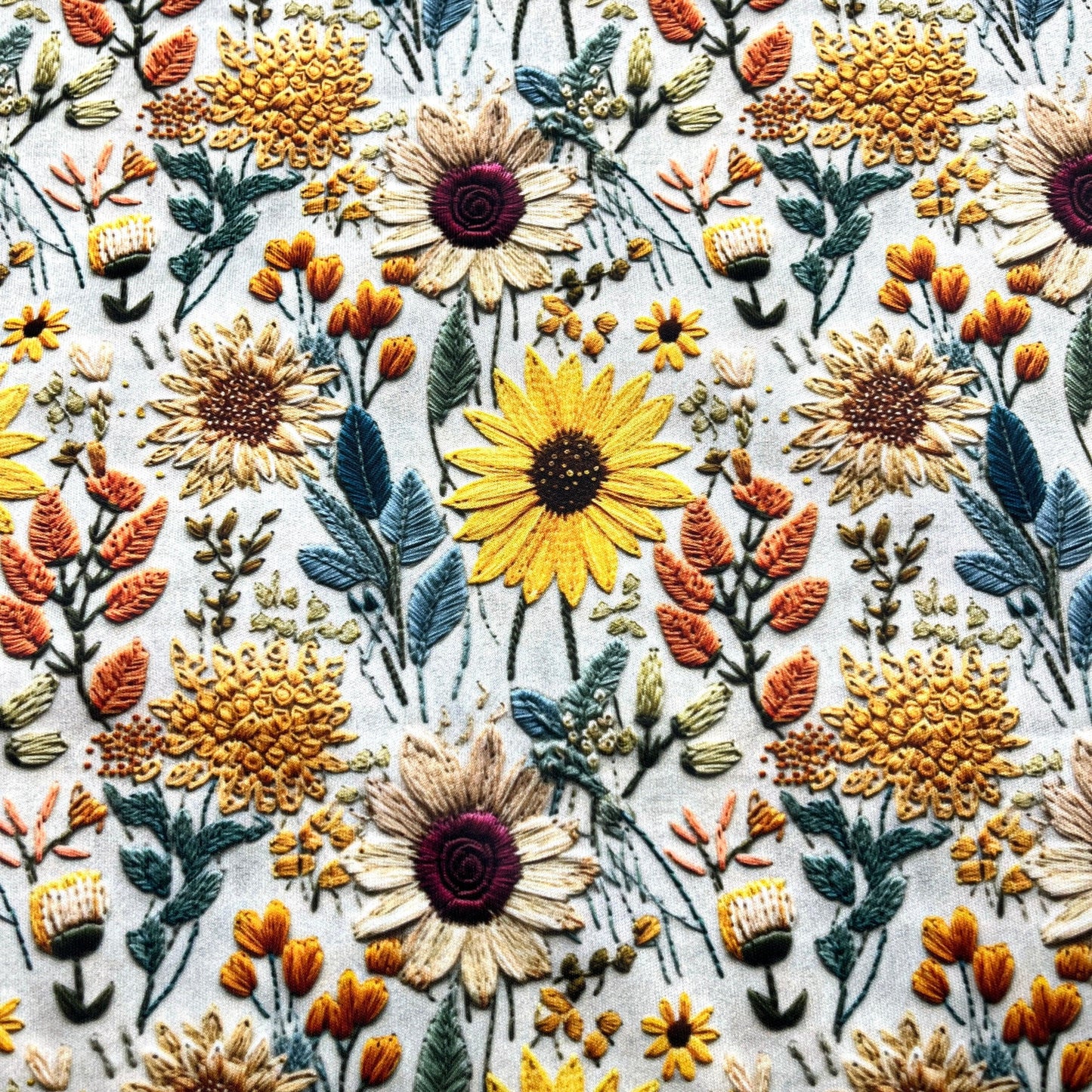 Embroidered Sunflowers 1 mil PUL Fabric- Made in the USA - Nature's Fabrics