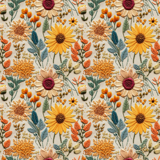 Embroidered Sunflowers on Bamboo/Spandex Rib Knit Fabric - Nature's Fabrics
