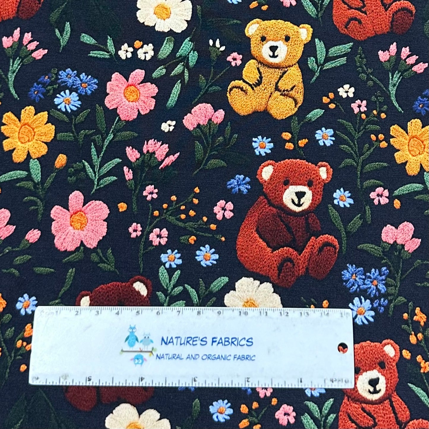 Embroidered Teddy Bears on Bamboo/Spandex Jersey Fabric - Nature's Fabrics