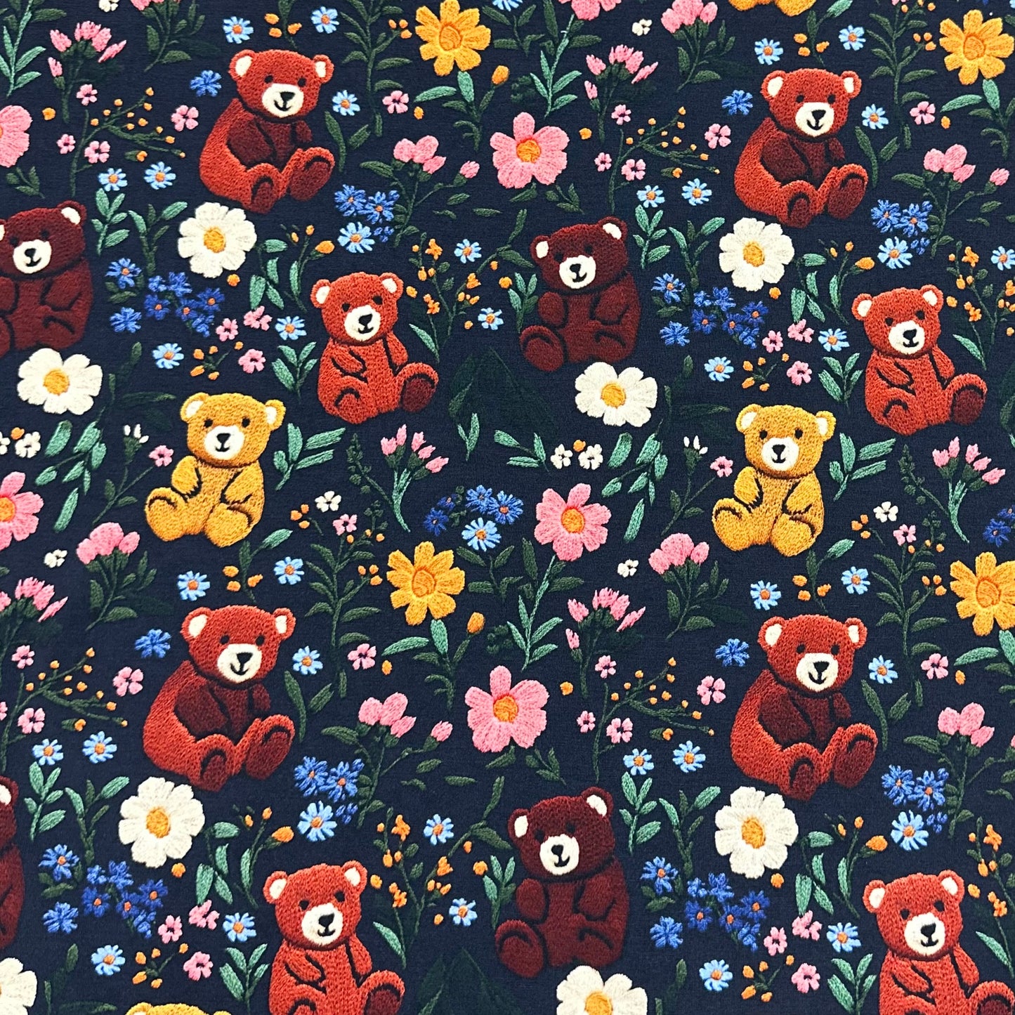 Embroidered Teddy Bears on Bamboo/Spandex Jersey Fabric - Nature's Fabrics