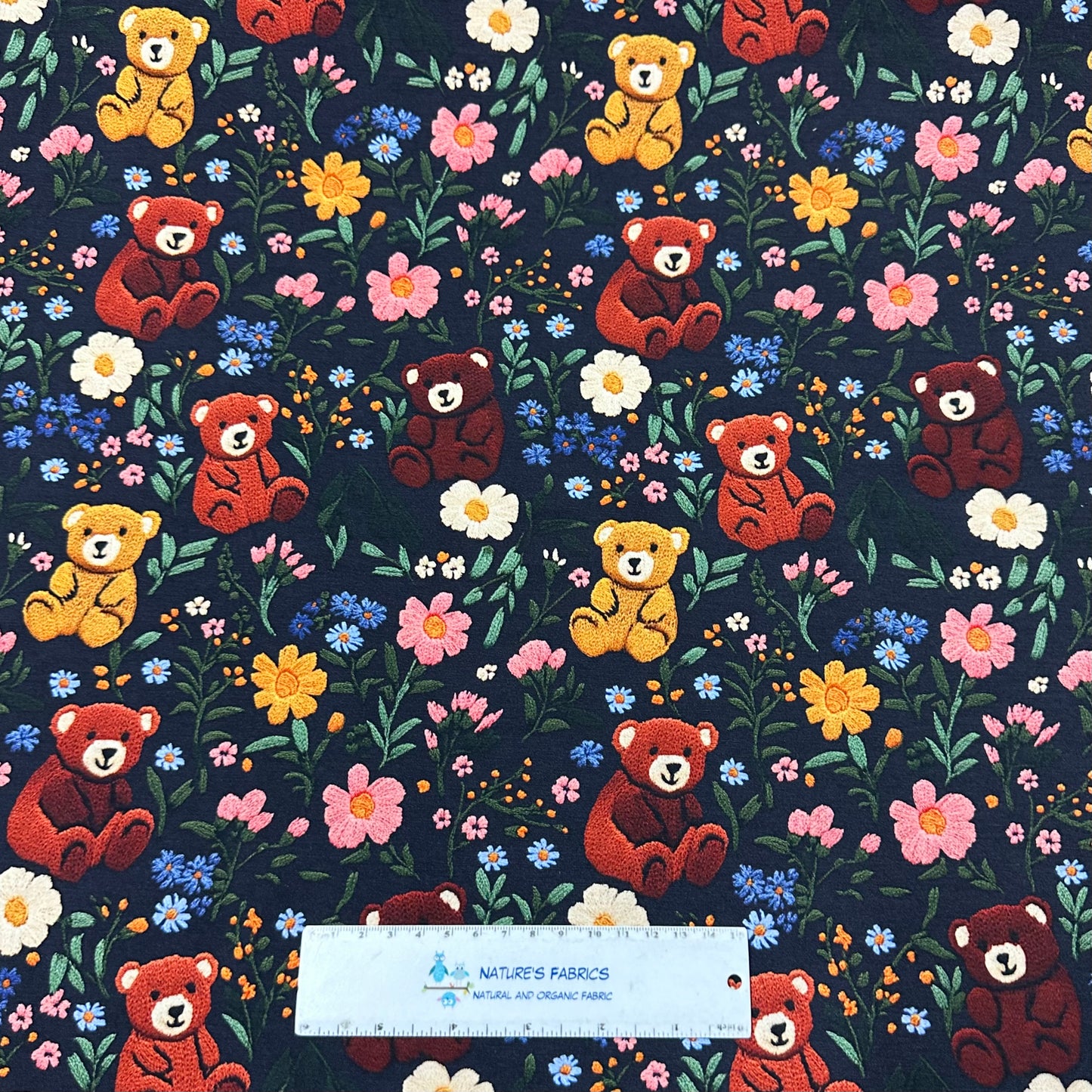 Embroidered Teddy Bears on Bamboo/Spandex Jersey Fabric - Nature's Fabrics