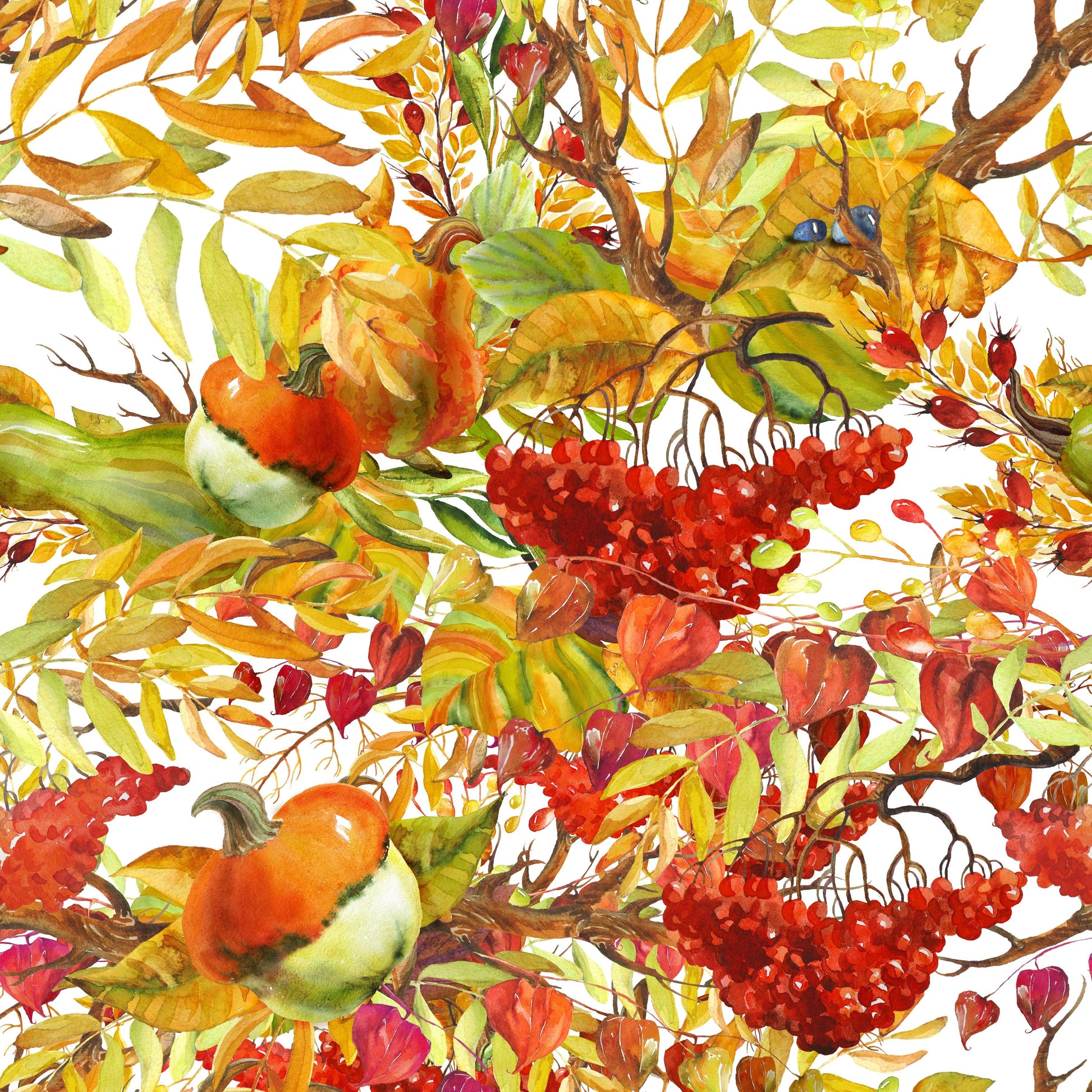 Fall Berries on Bamboo/Spandex Jersey Fabric - Nature's Fabrics