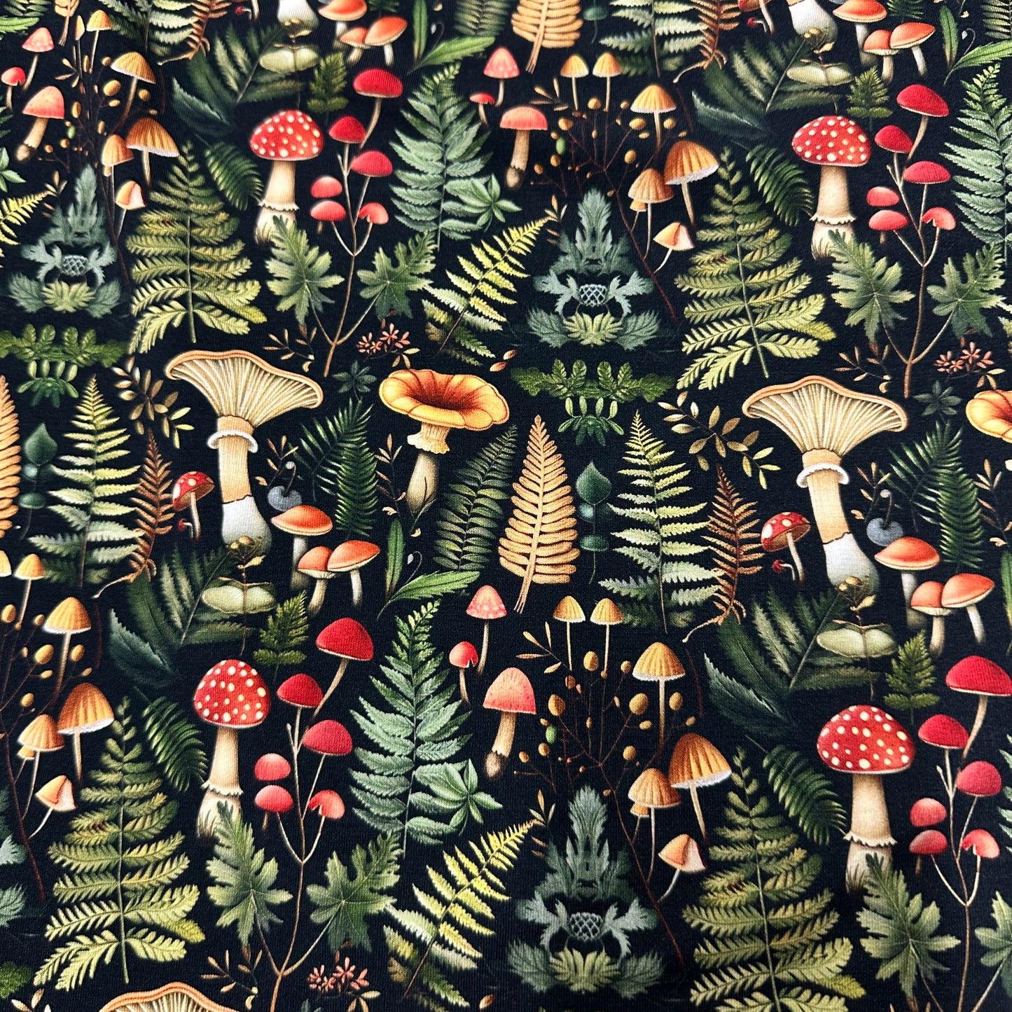 Ferns and Mushrooms on Bamboo/Spandex Jersey Fabrics - Nature's Fabrics