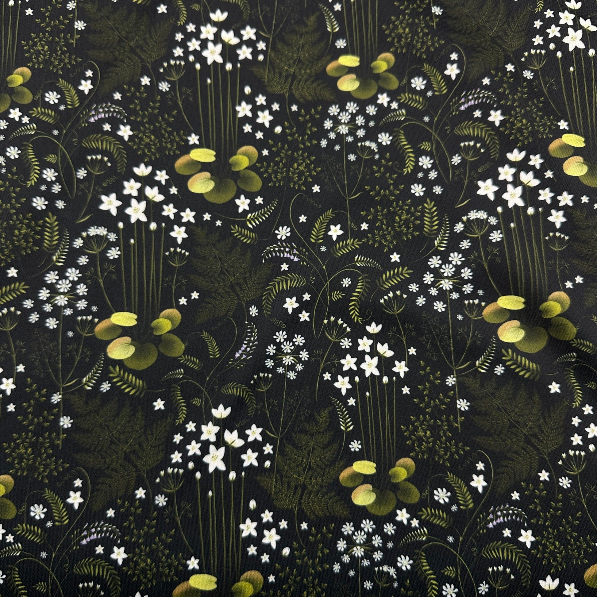 Ferns on Black 1 mil PUL Fabric - Made in the USA - Nature's Fabrics