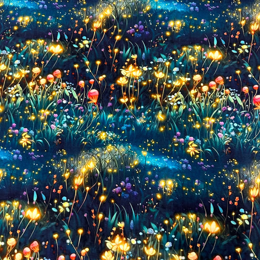Firefly Meadow on Bamboo/Spandex Jersey Fabric - Nature's Fabrics