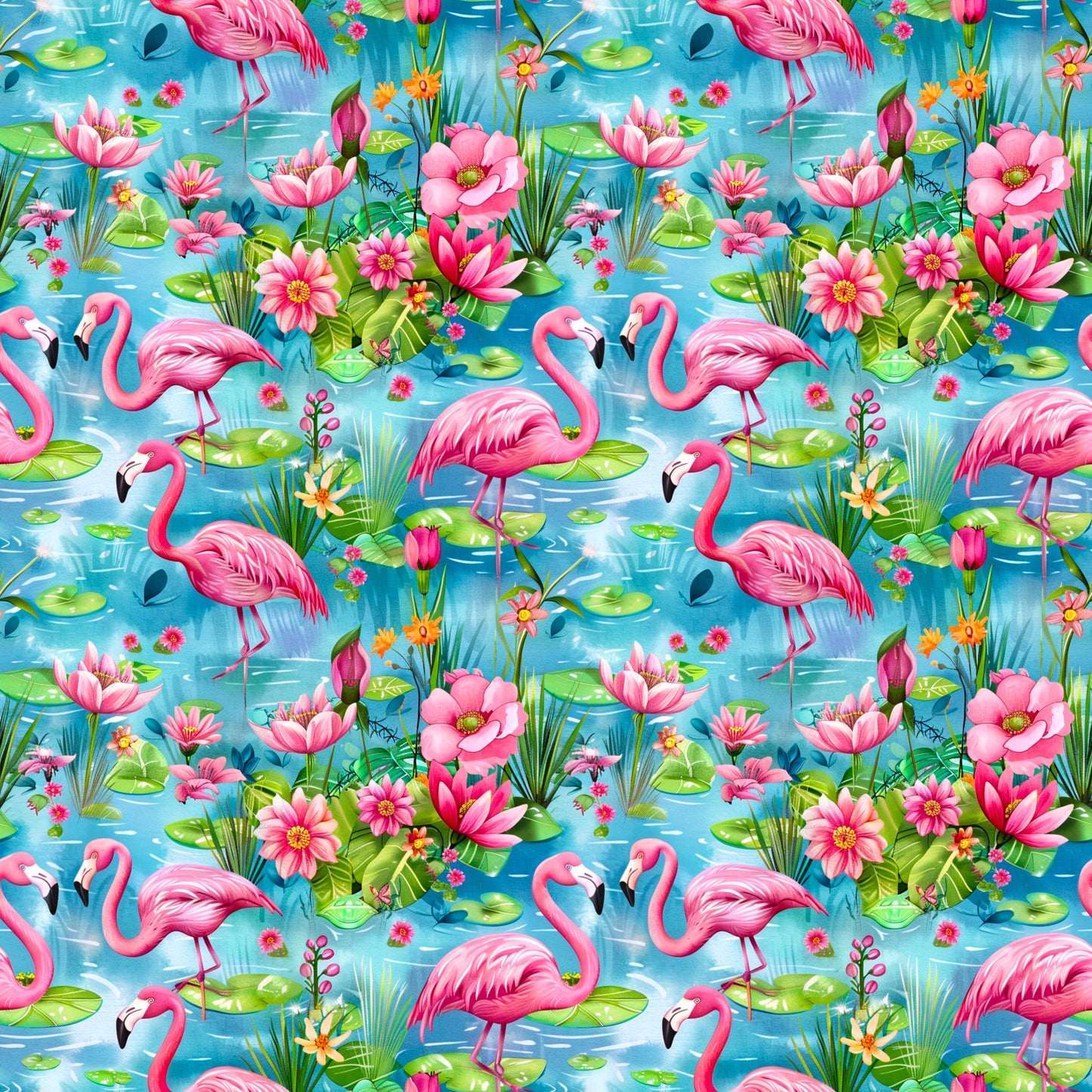 Flamingos on Double Gauze Muslin Fabric - Nature's Fabrics