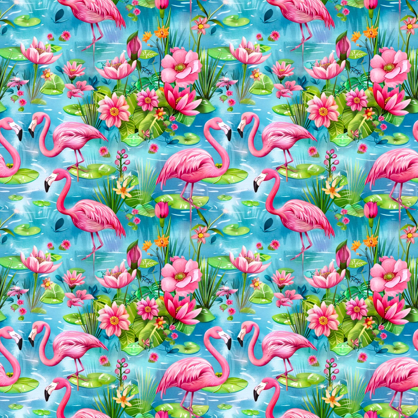Flamingos on Double Gauze Muslin Fabric - Nature's Fabrics
