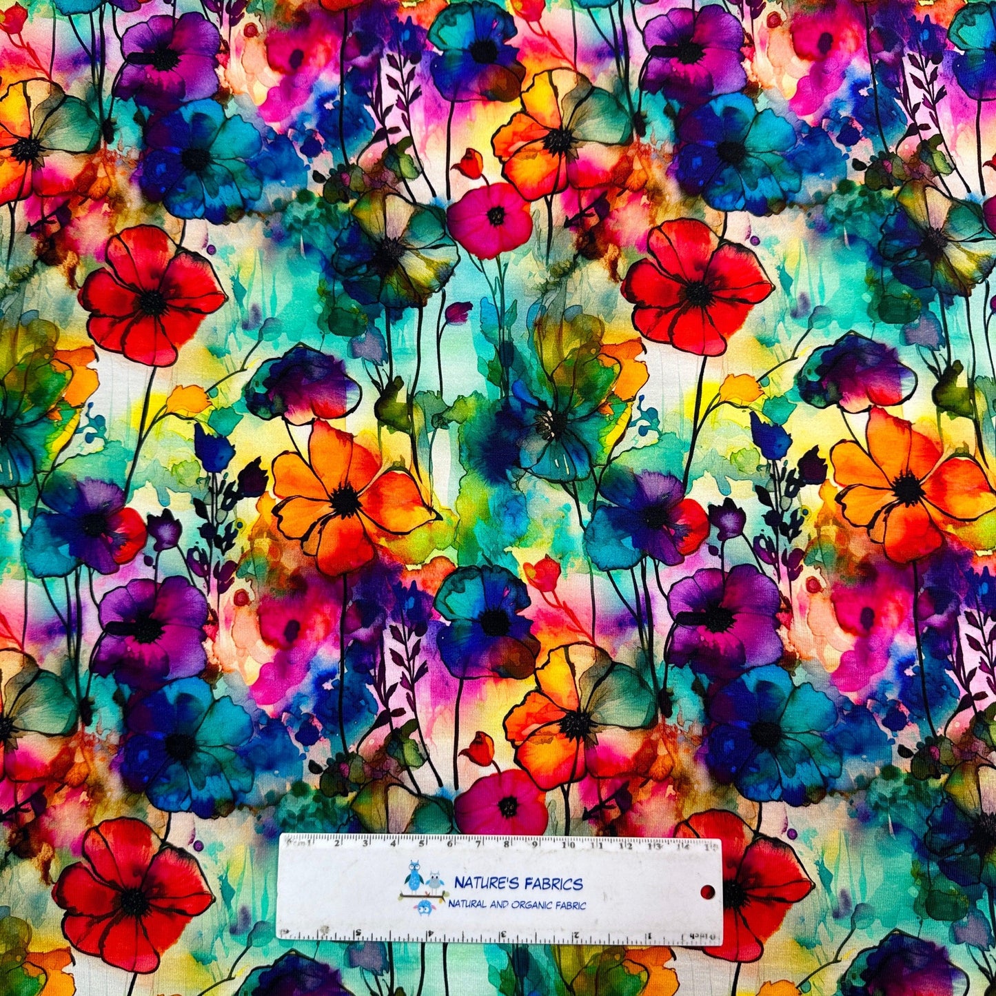Floral Sprigs Alcohol Ink on Bamboo/Spandex Jersey Fabric - Nature's Fabrics