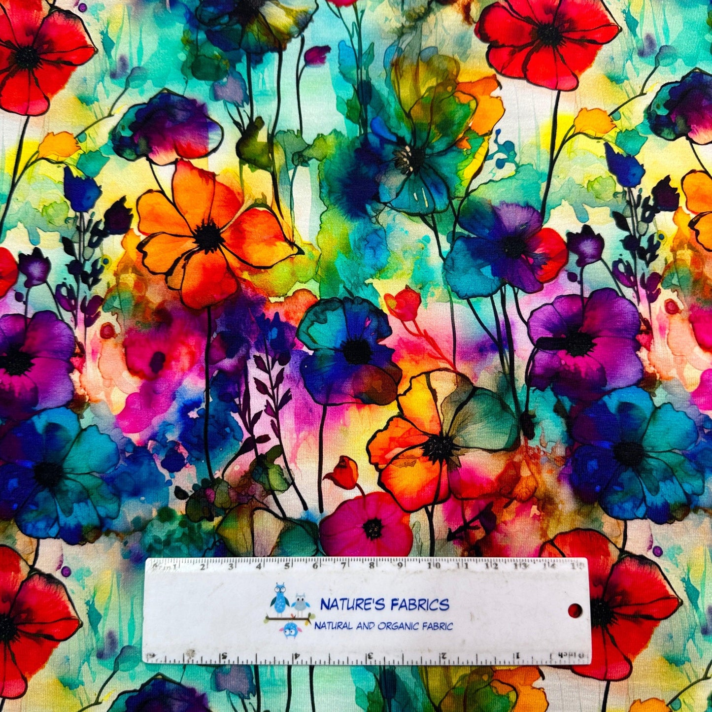 Floral Sprigs Alcohol Ink on Bamboo/Spandex Jersey Fabric - Nature's Fabrics