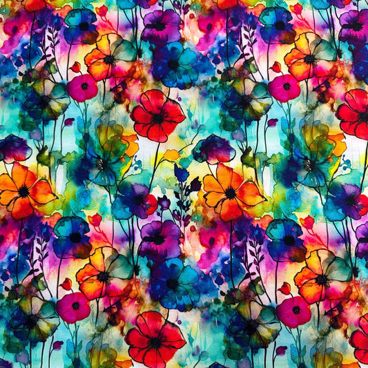 Vibrant watercolor floral fabric pattern from Nature's Fabrics.