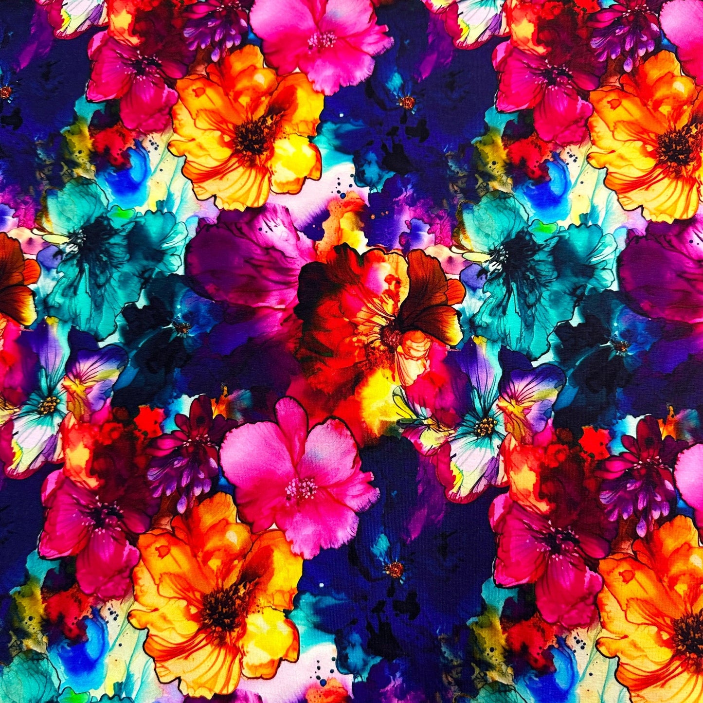 Floral Vivid Alcohol Ink on Organic Cotton/Spandex Jersey Fabric - Nature's Fabrics