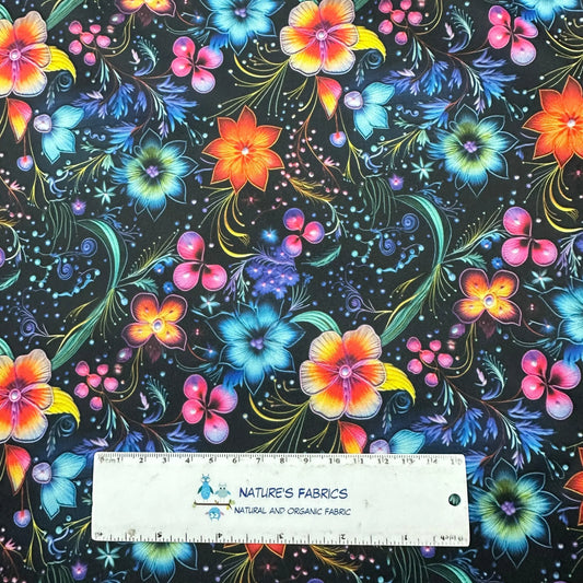 Nature's Fabrics colorful floral print organic fabric with measuring ruler