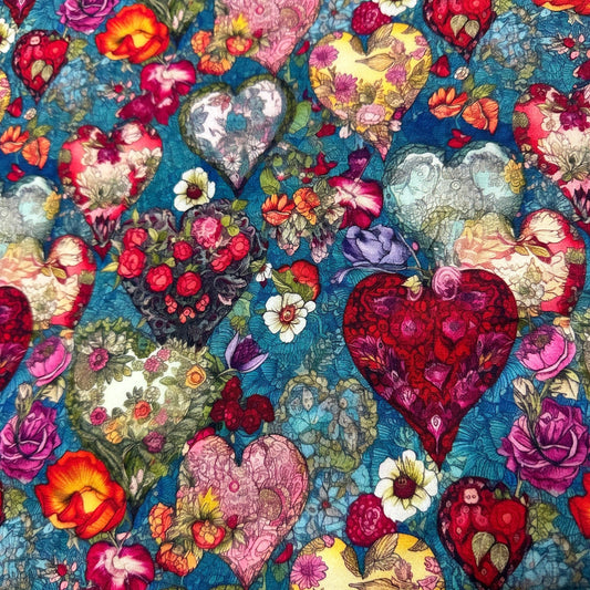 Flower Hearts on Bamboo/Spandex Jersey Fabric - Nature's Fabrics