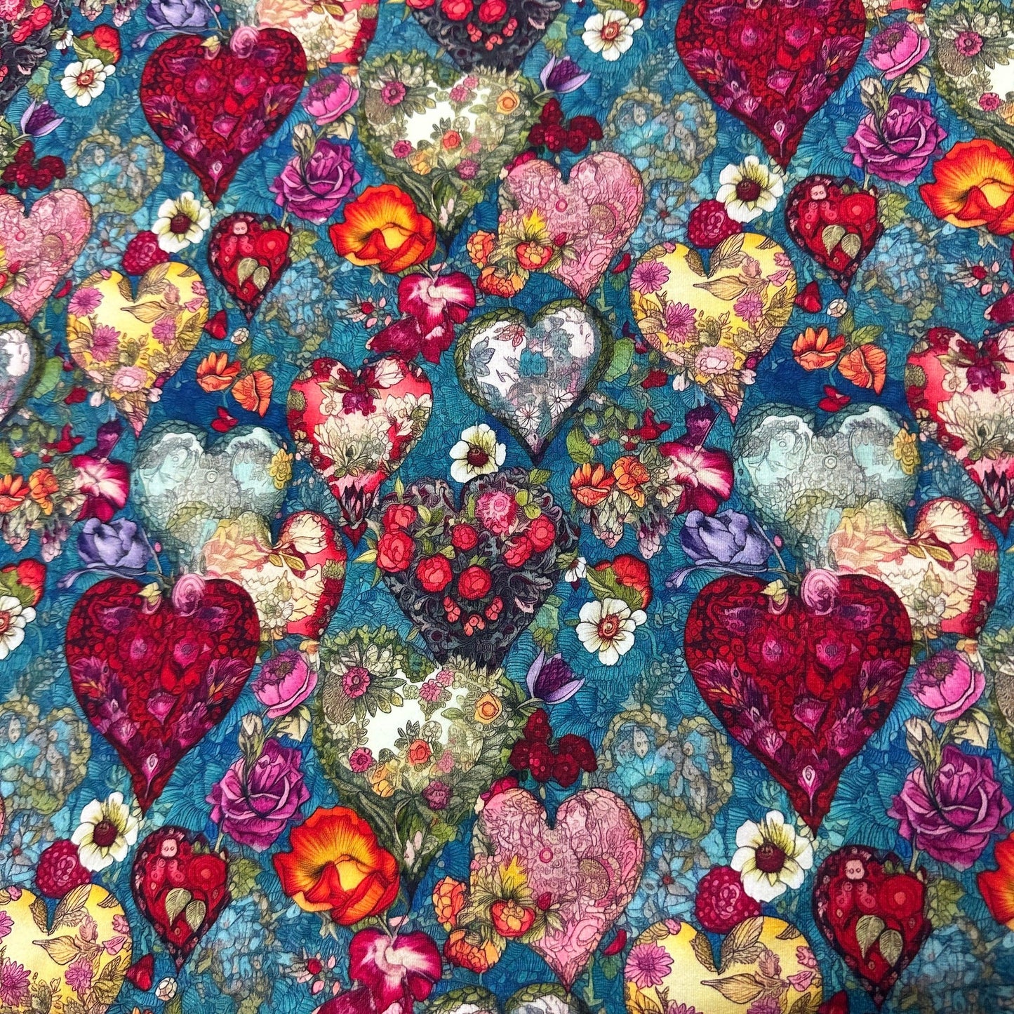 Flower Hearts on Bamboo/Spandex Jersey Fabric - Nature's Fabrics
