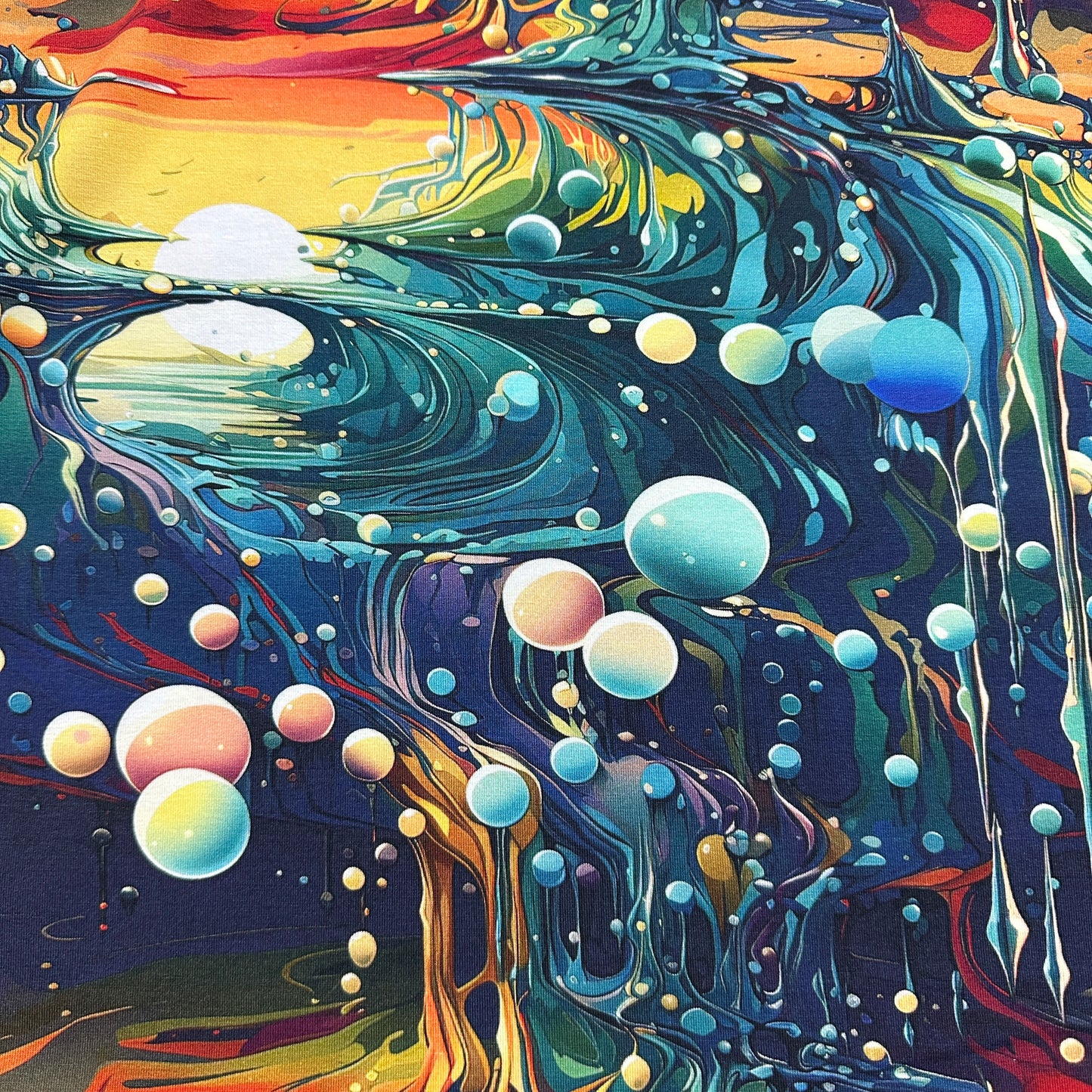 Fluid Landscape on Bamboo/Spandex Jersey Fabric - Nature's Fabrics