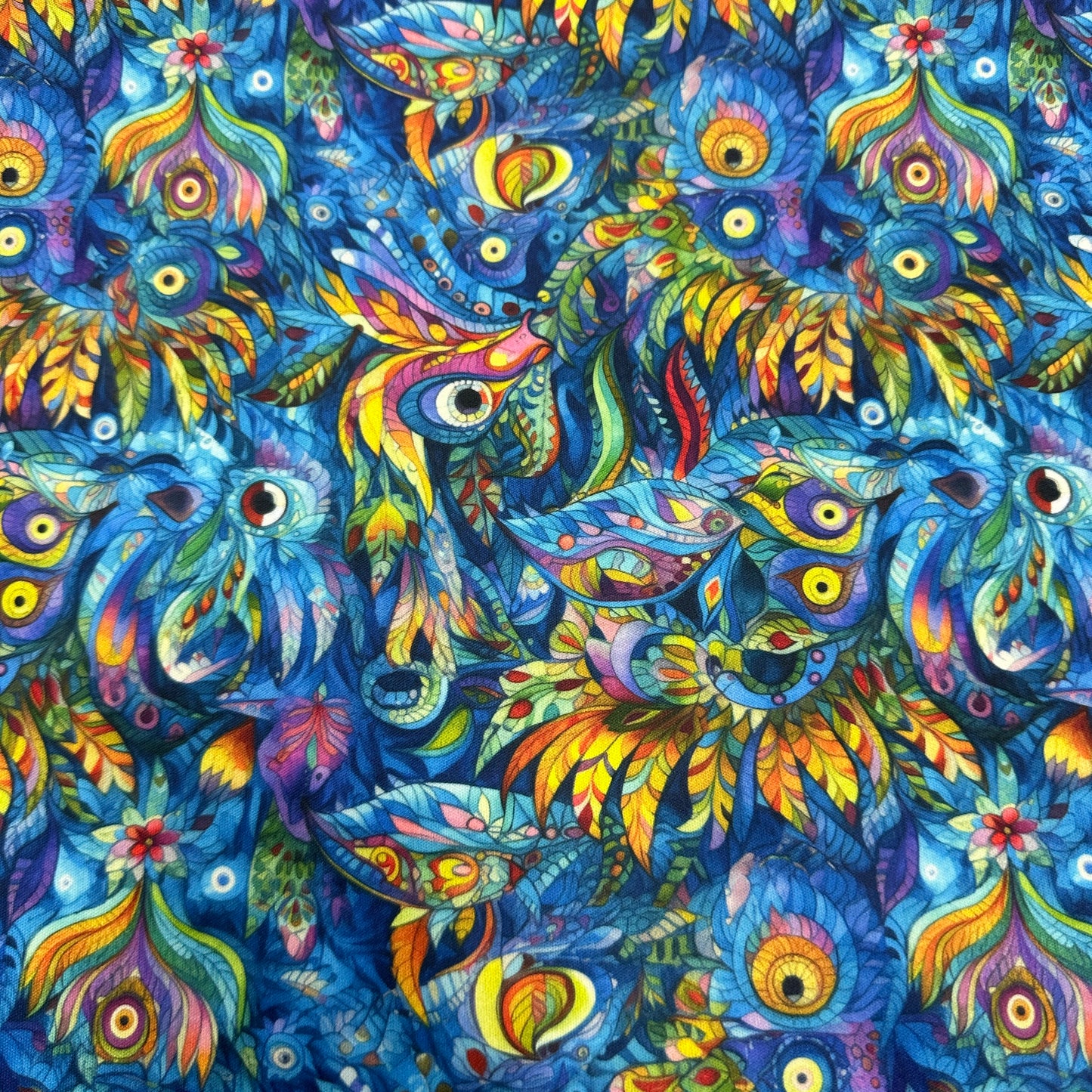 Folk Art Birds on Blue 1 mil PUL Fabric - Made in the USA - Nature's Fabrics