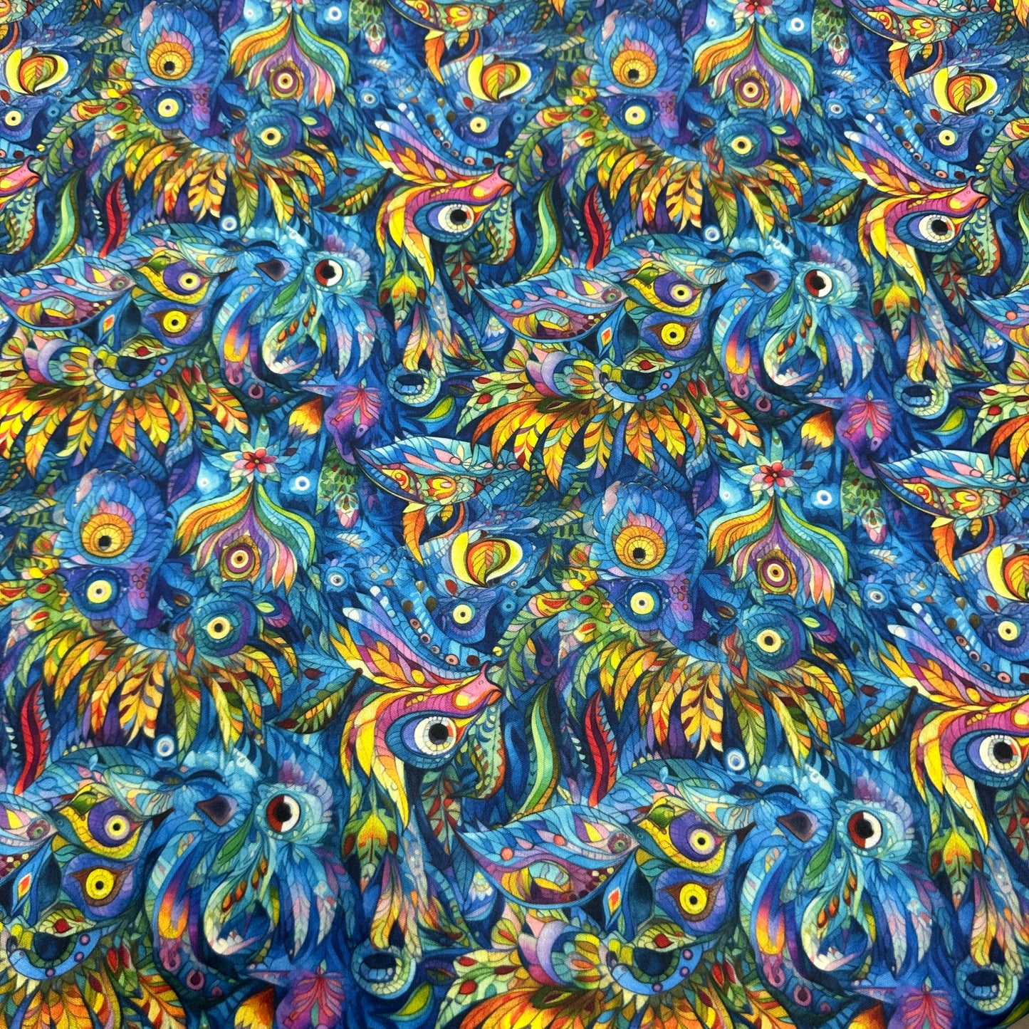 Folk Art Birds on Blue 1 mil PUL Fabric - Made in the USA - Nature's Fabrics